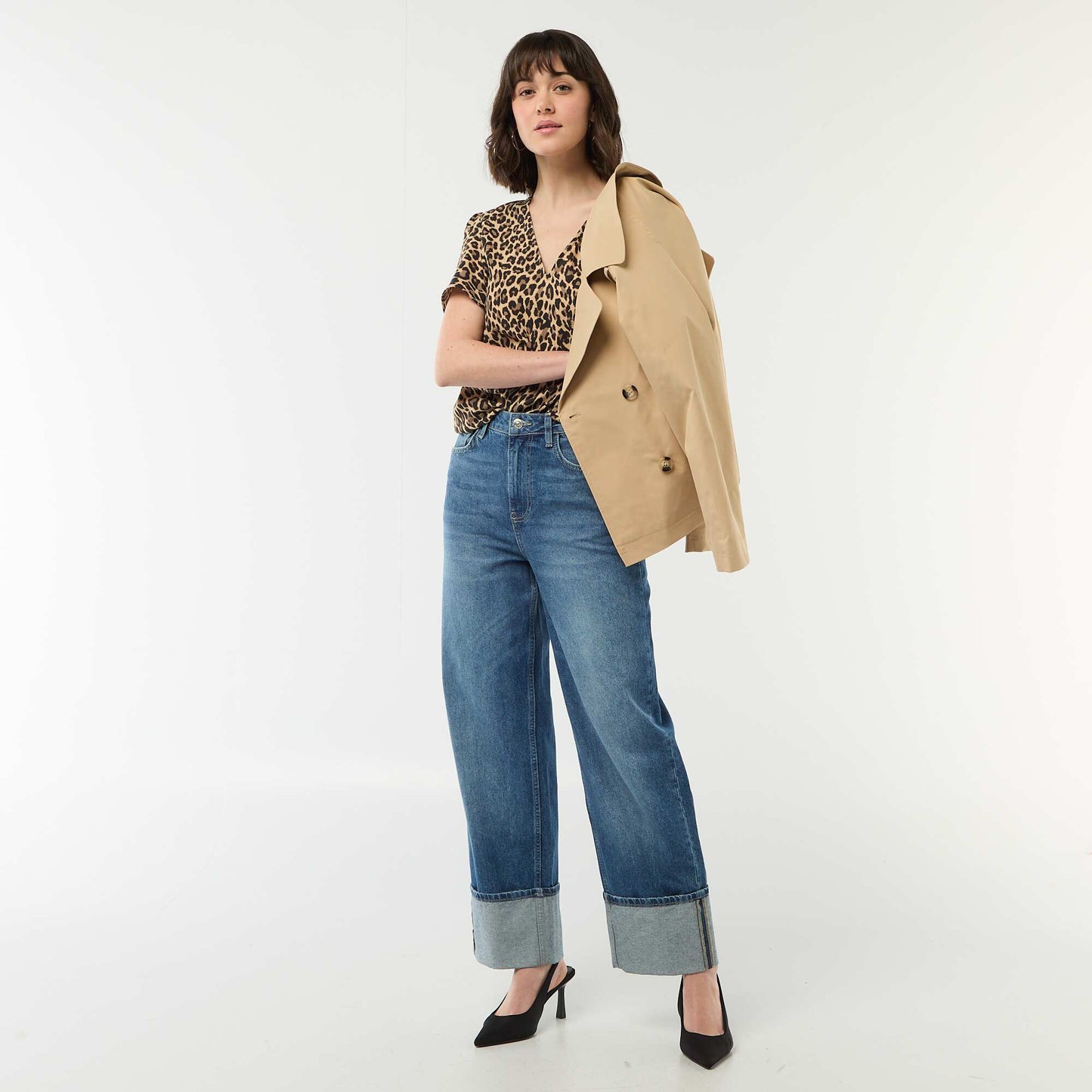 Blouse à manches courtes et col V BEIGE