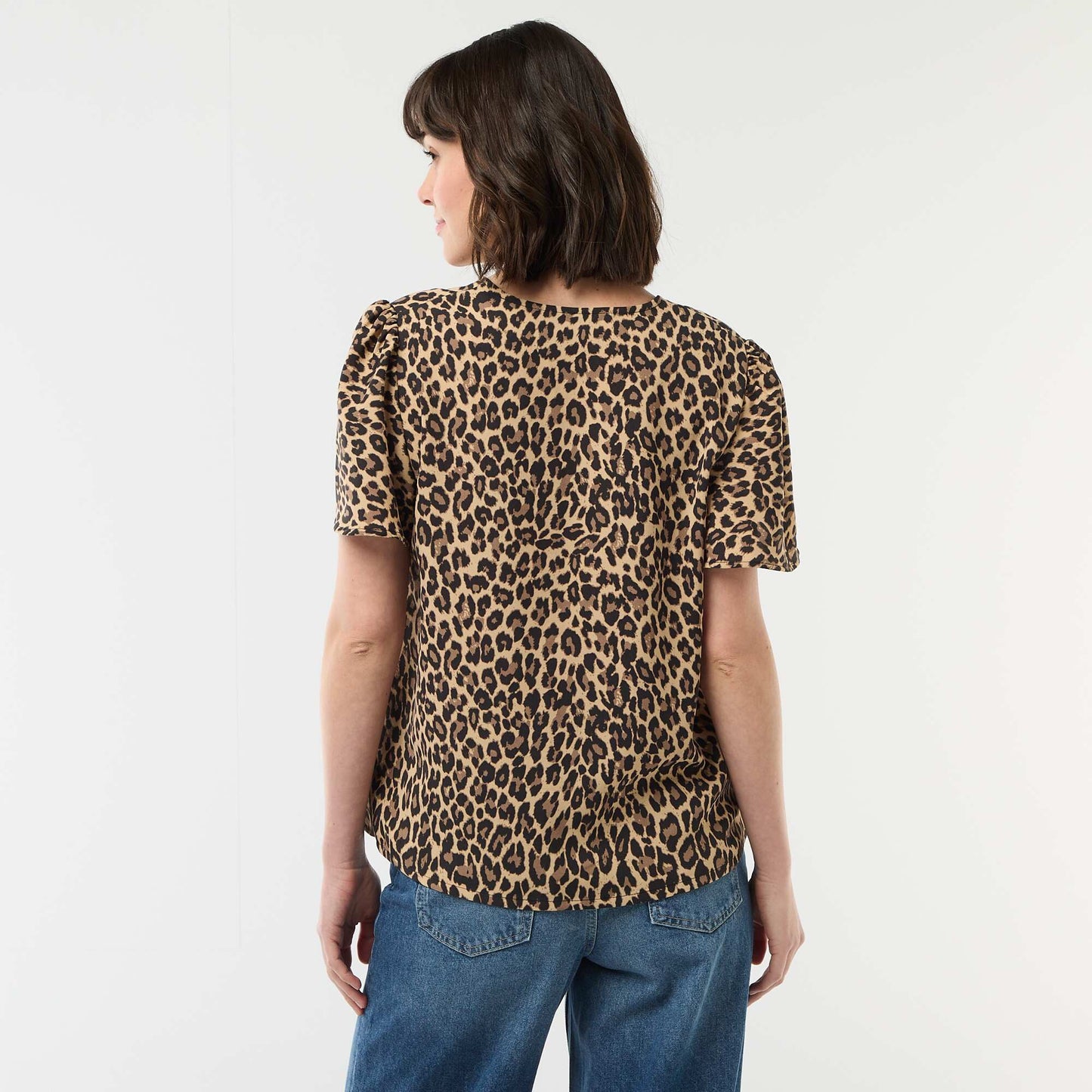 Blouse à manches courtes et col V BEIGE
