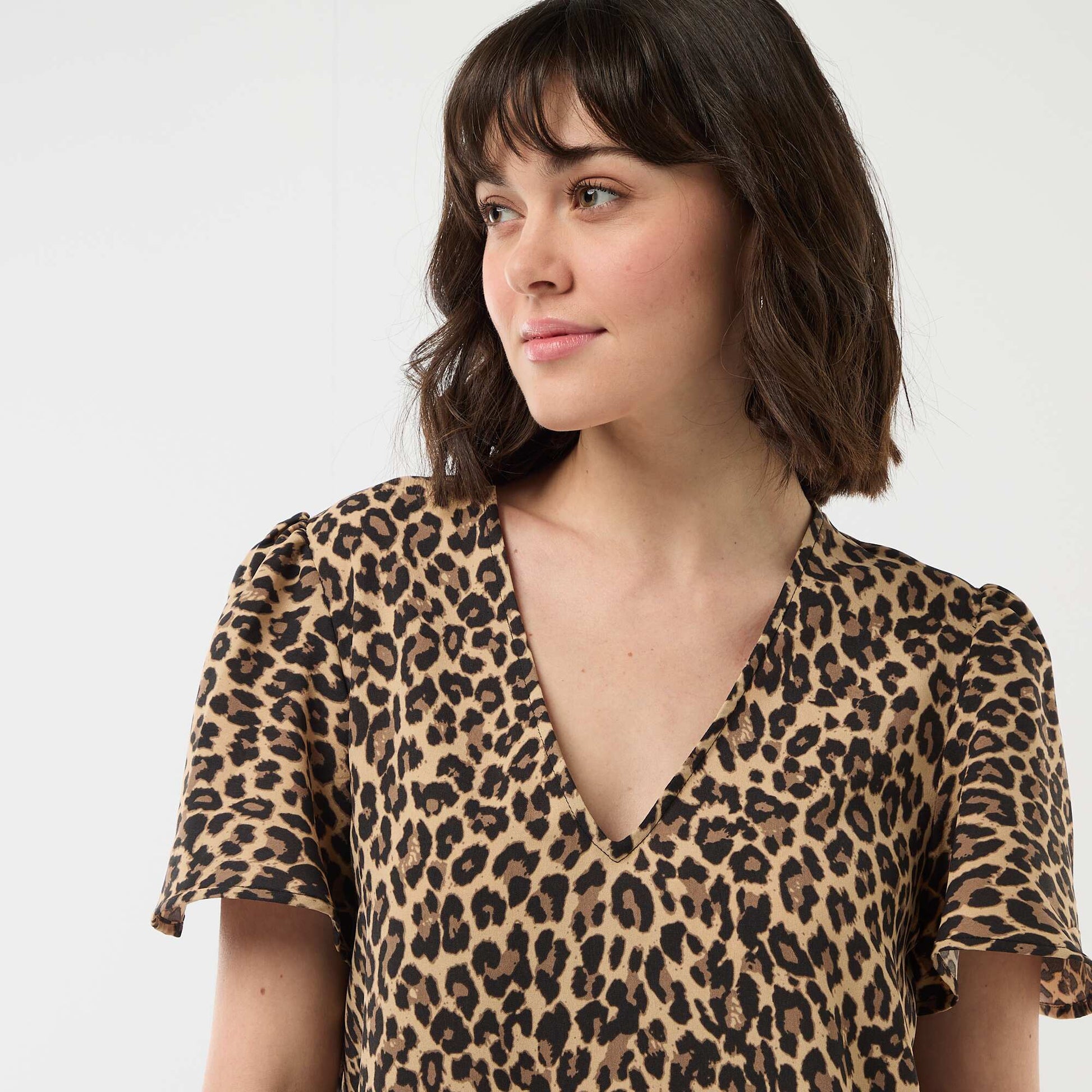 Blouse à manches courtes et col V BEIGE