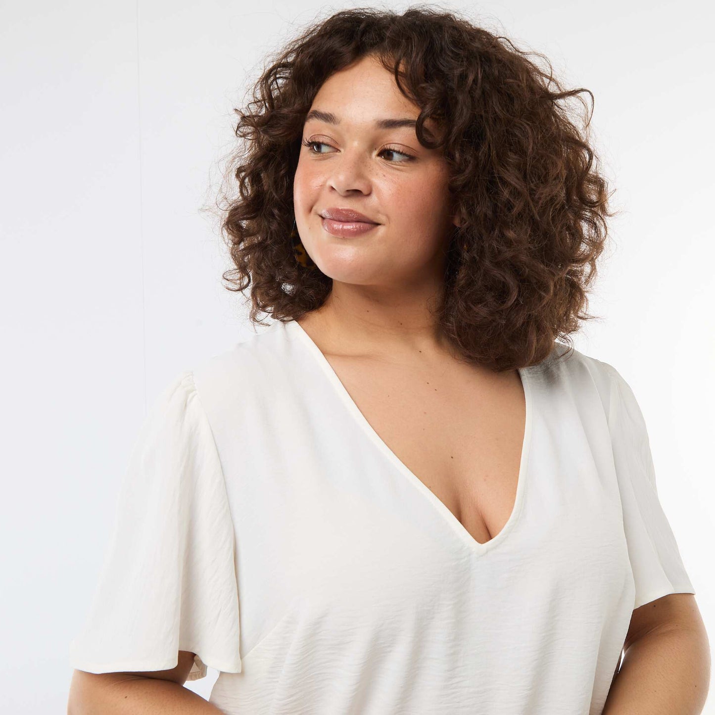 Blouse fluide uni à manches courtes BLANC