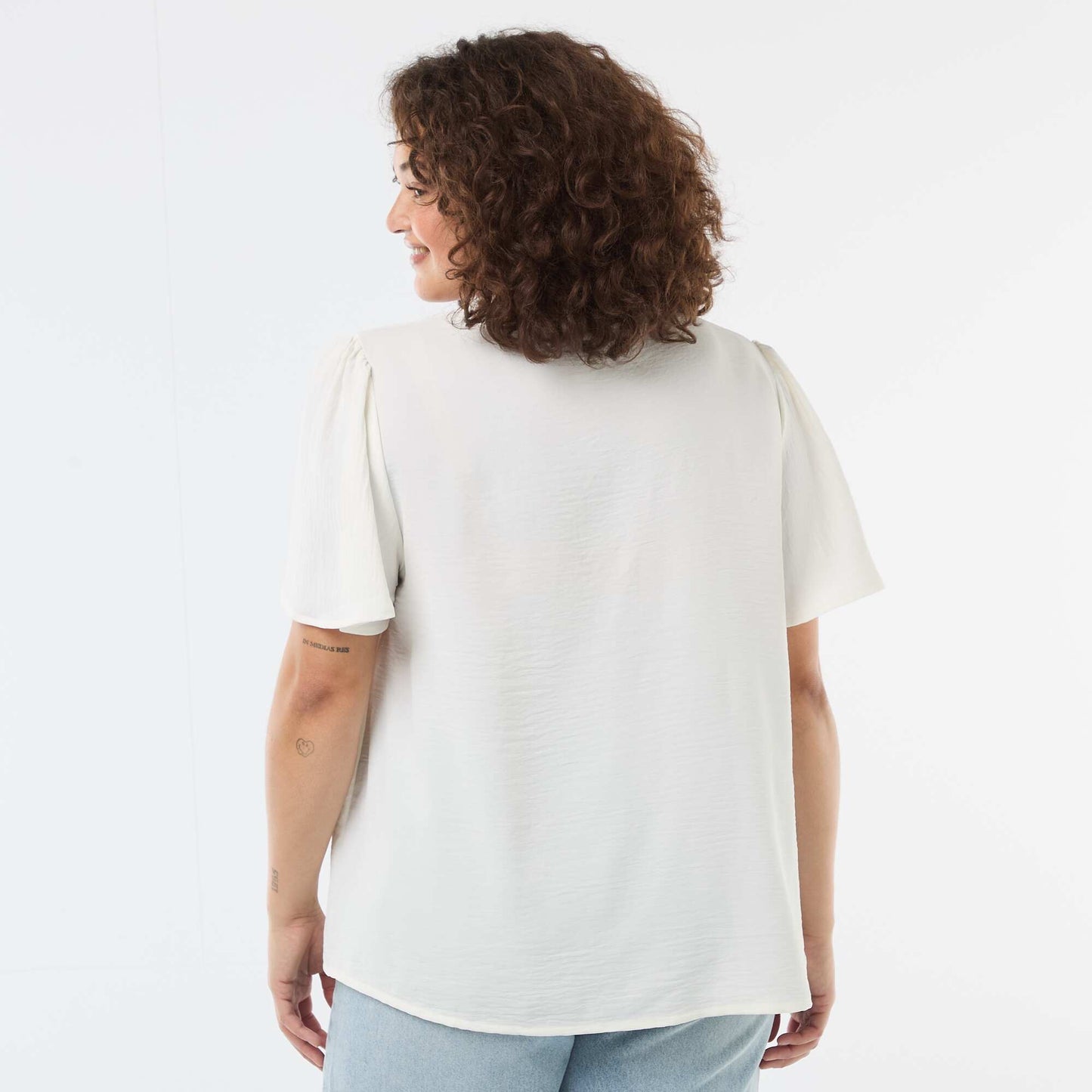 Blouse fluide uni à manches courtes BLANC