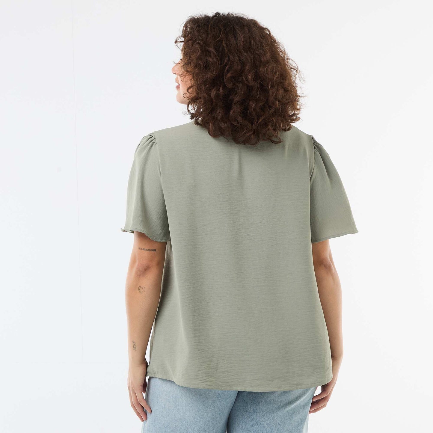 Blouse fluide uni à manches courtes VERT