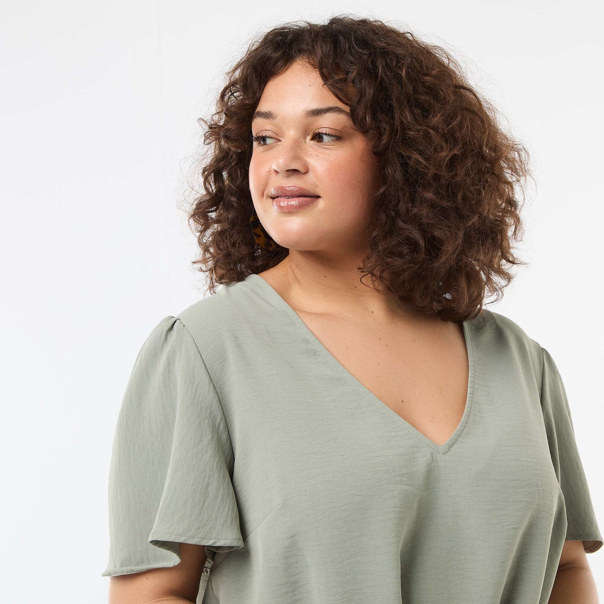 Blouse fluide uni à manches courtes VERT