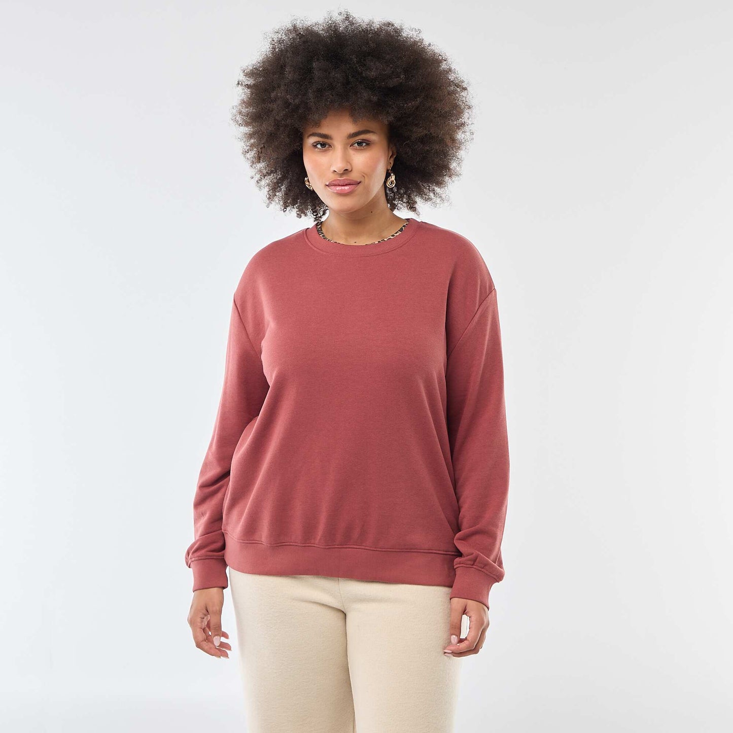 Sweat léger uni à col rond ROUGE