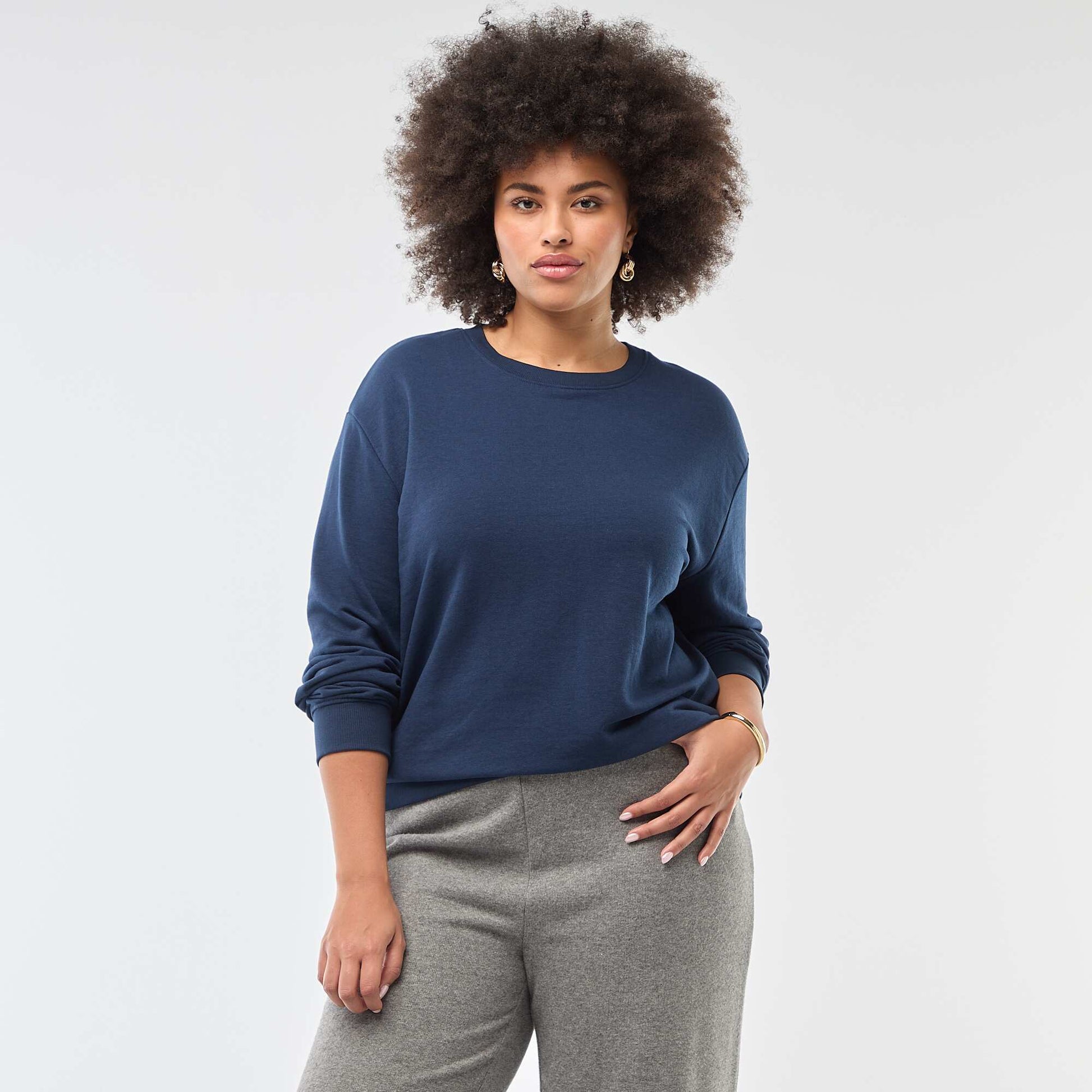 Sweat léger uni à col rond BLEU