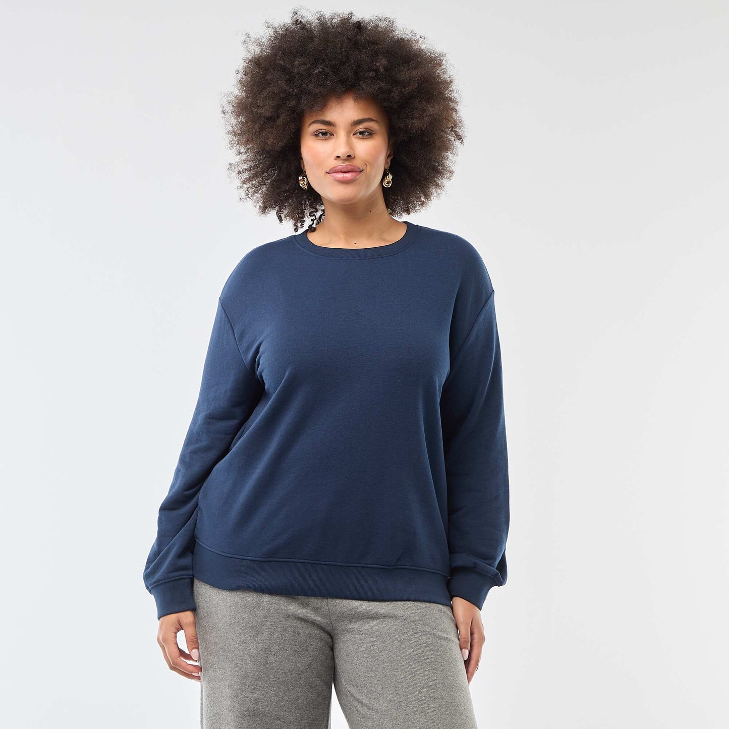 Sweat léger uni à col rond BLEU