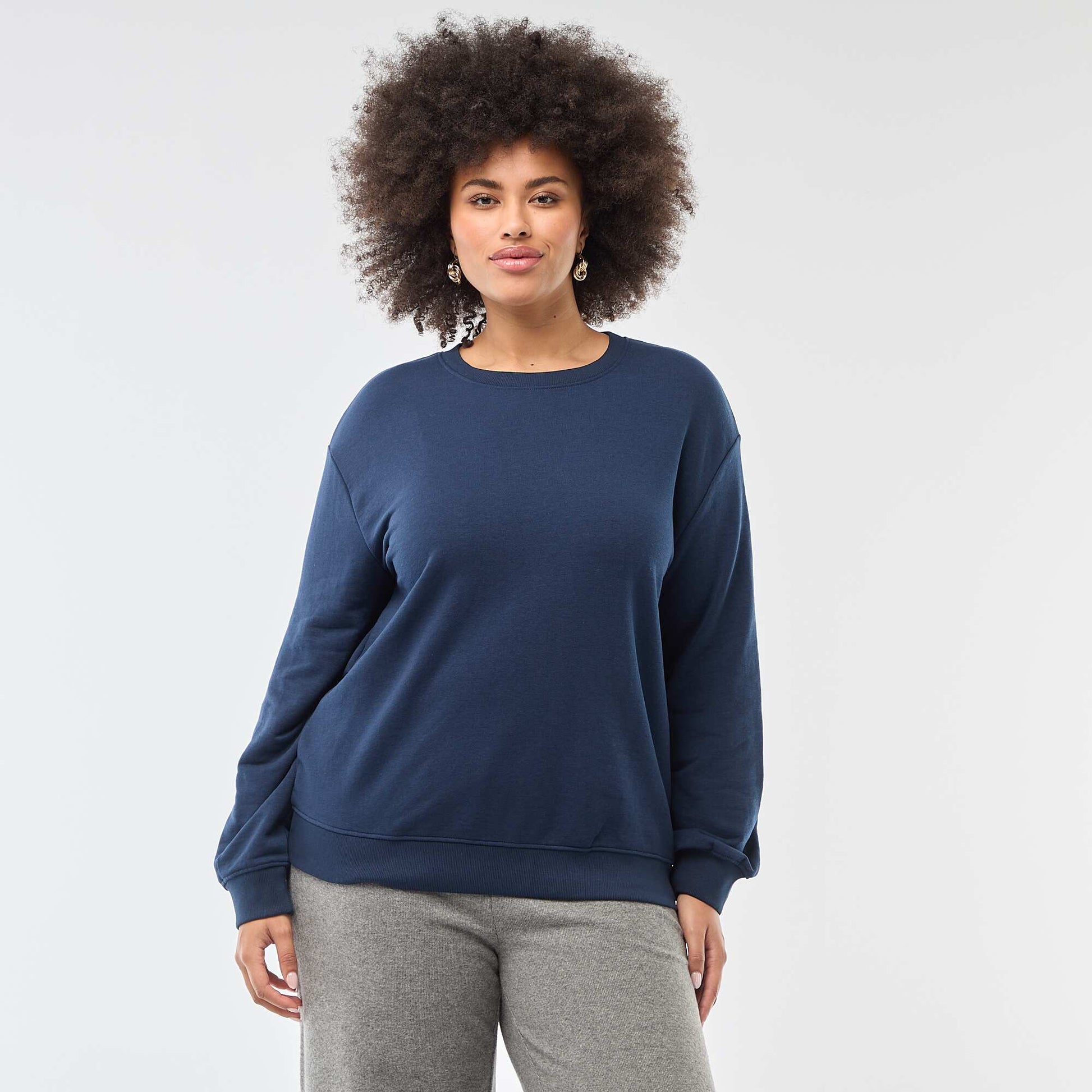 Sweat léger uni à col rond BLEU