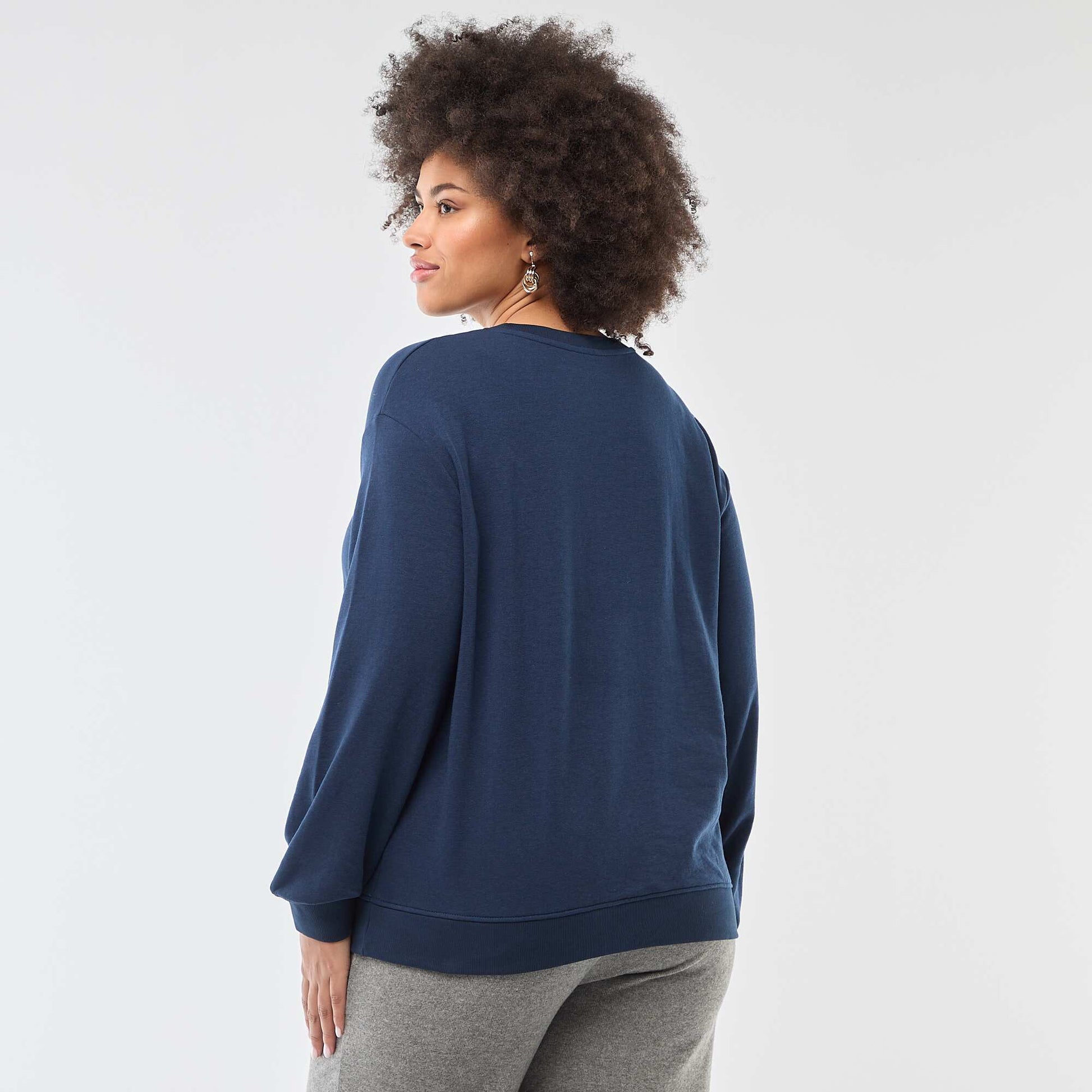 Sweat léger uni à col rond BLEU