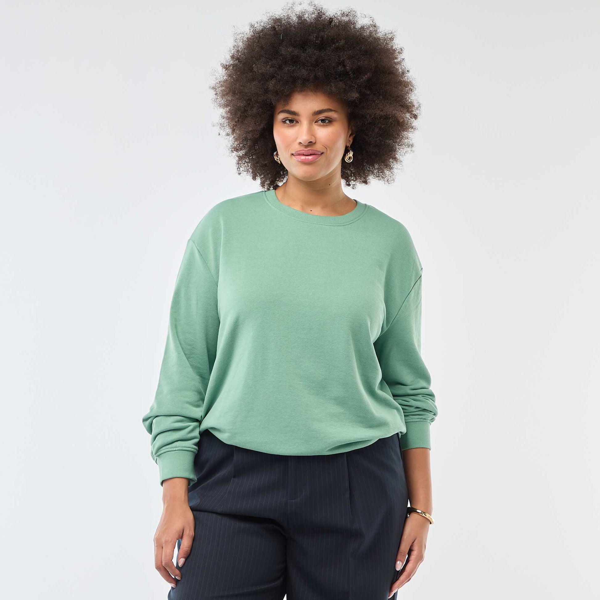 Sweat léger uni à col rond VERT