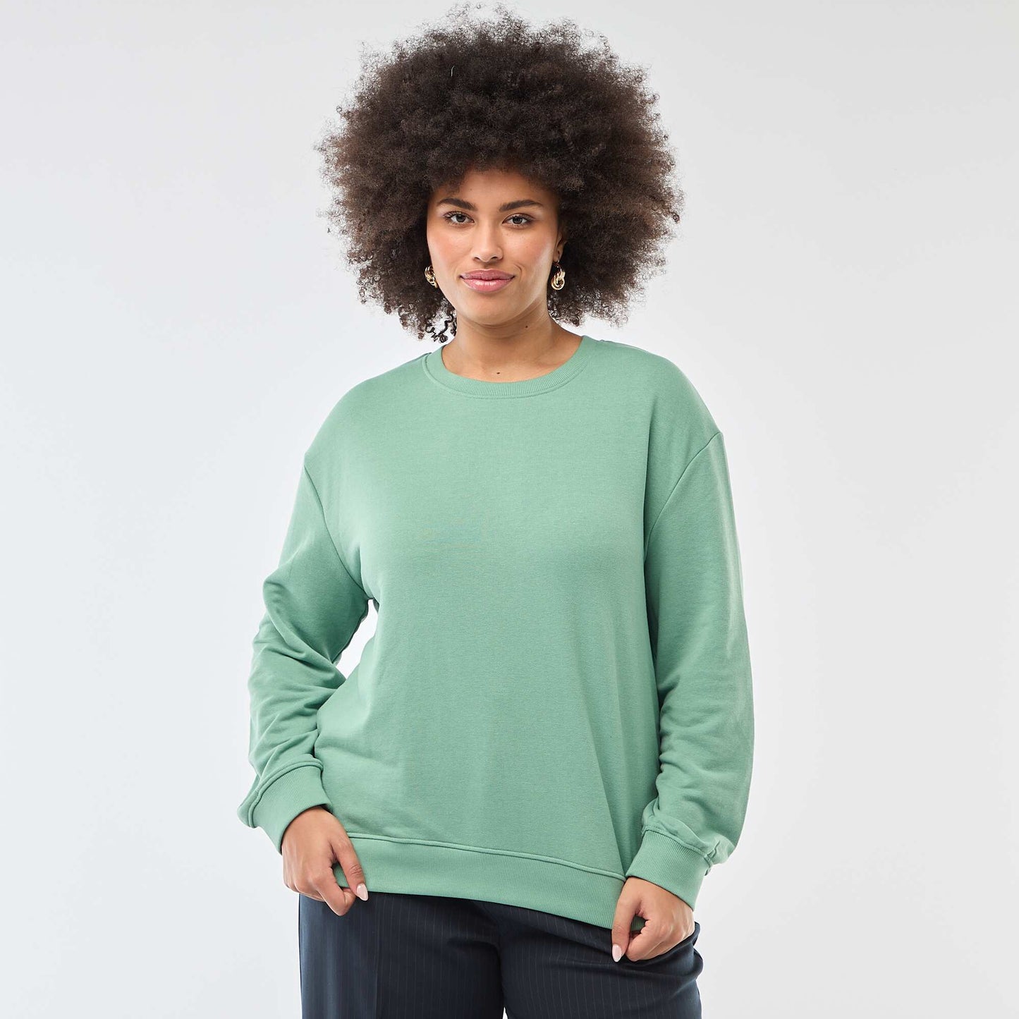 Sweat léger uni à col rond VERT