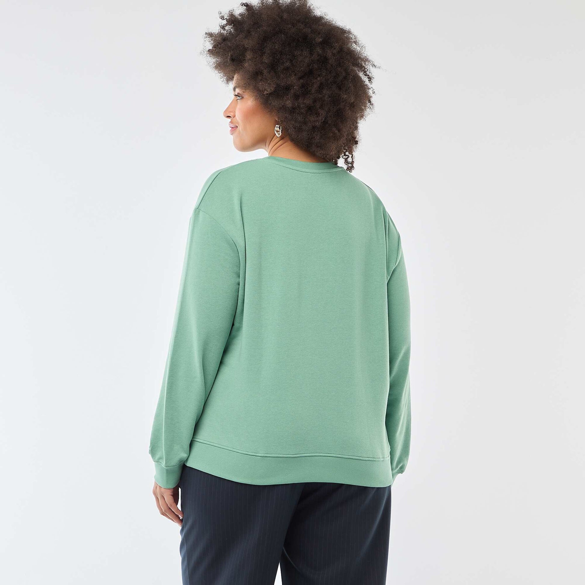 Sweat léger uni à col rond VERT