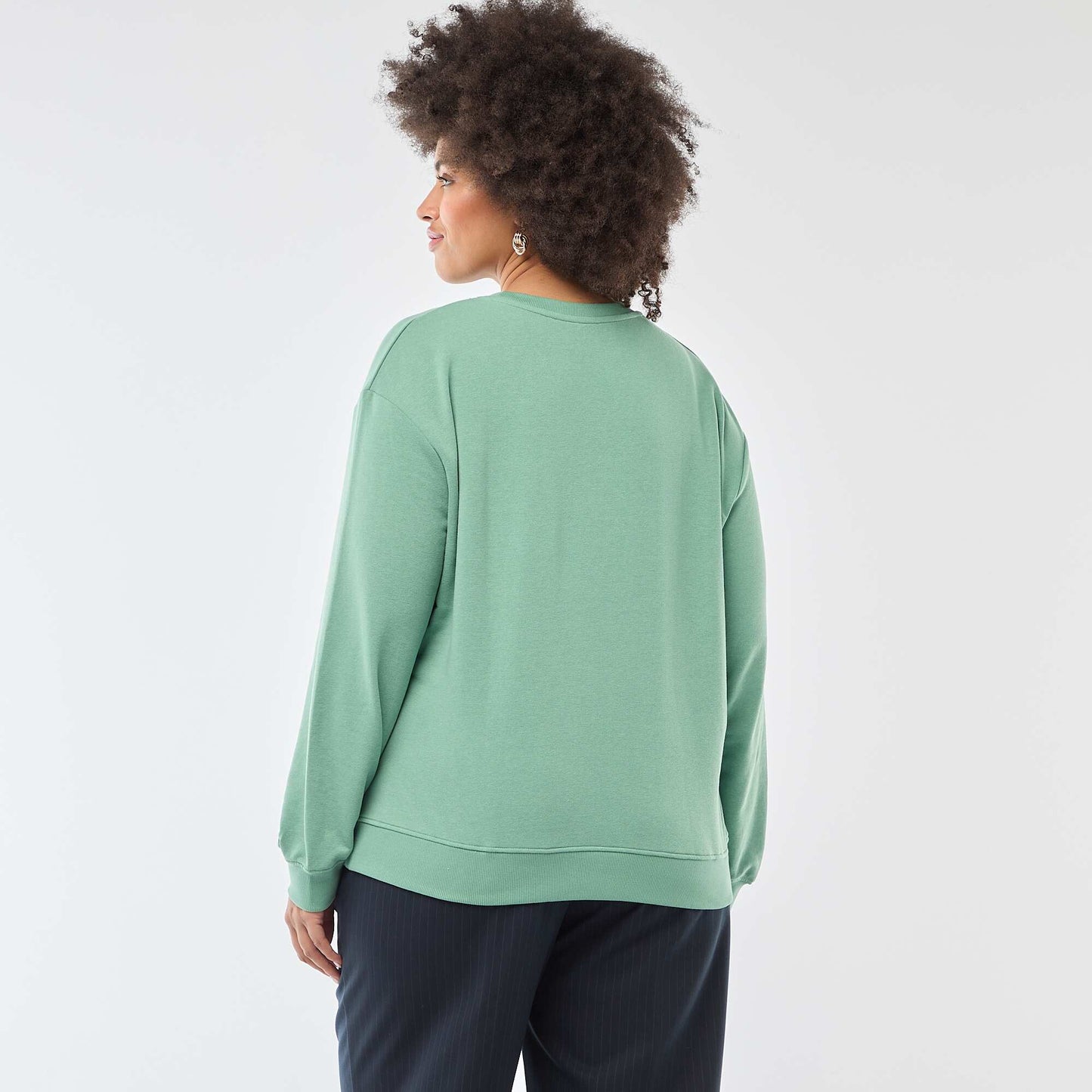 Sweat léger uni à col rond VERT