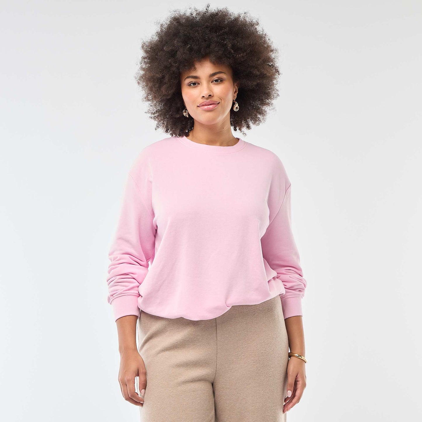 Sweat léger uni à col rond ROSE