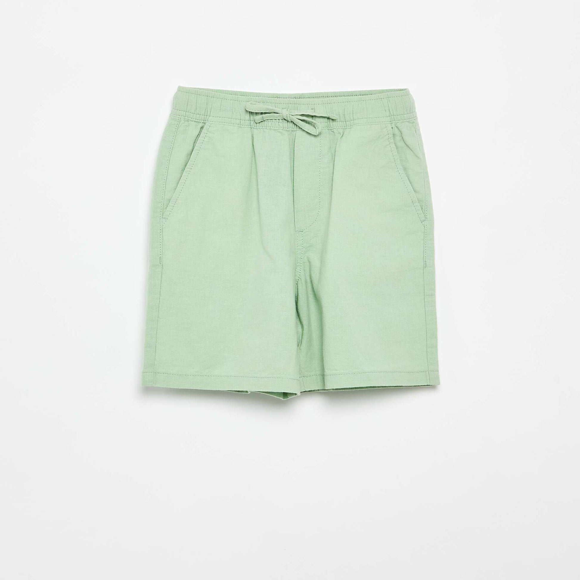 Short rayé léger en lin mélangé VERT