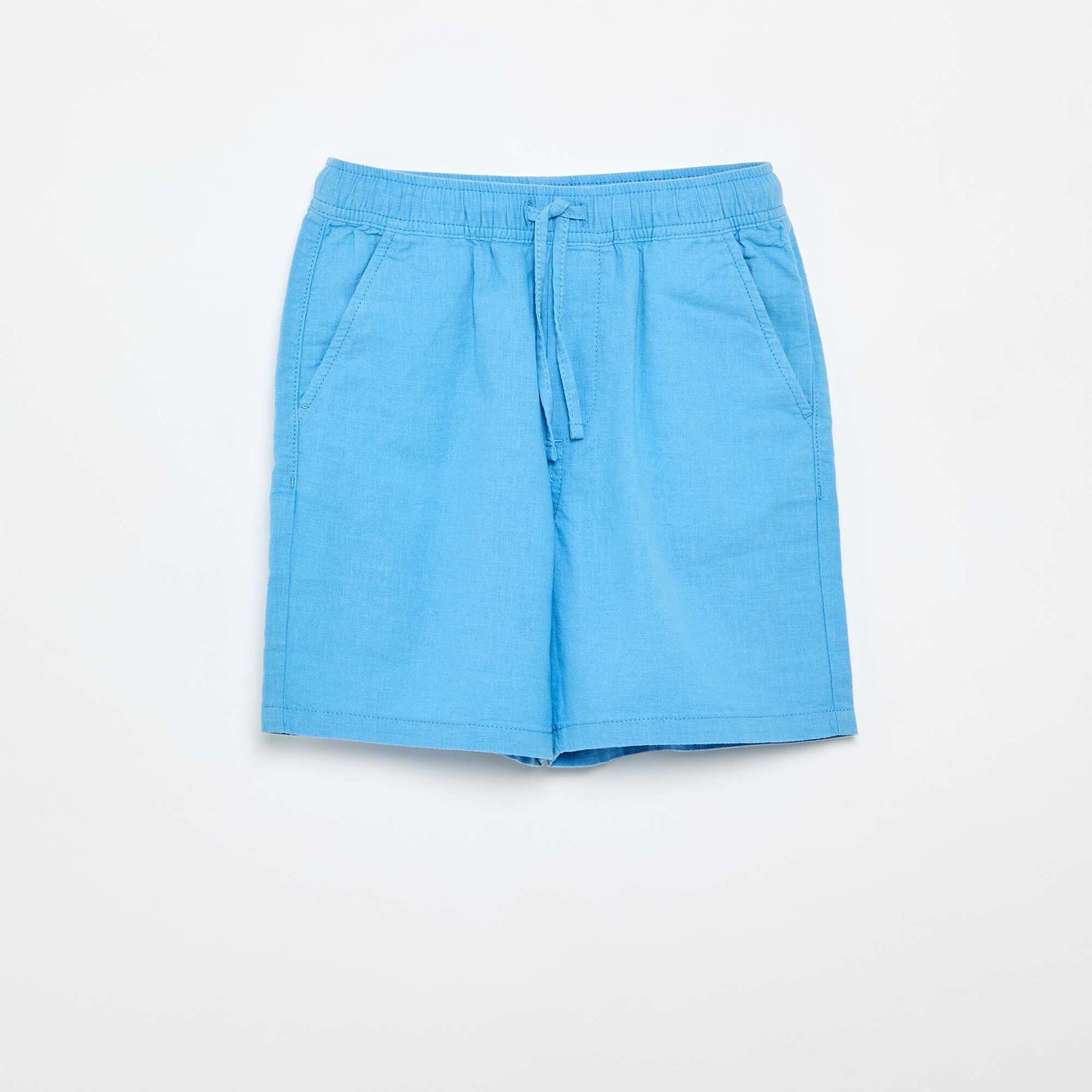 Short rayé léger en lin mélangé BLEU