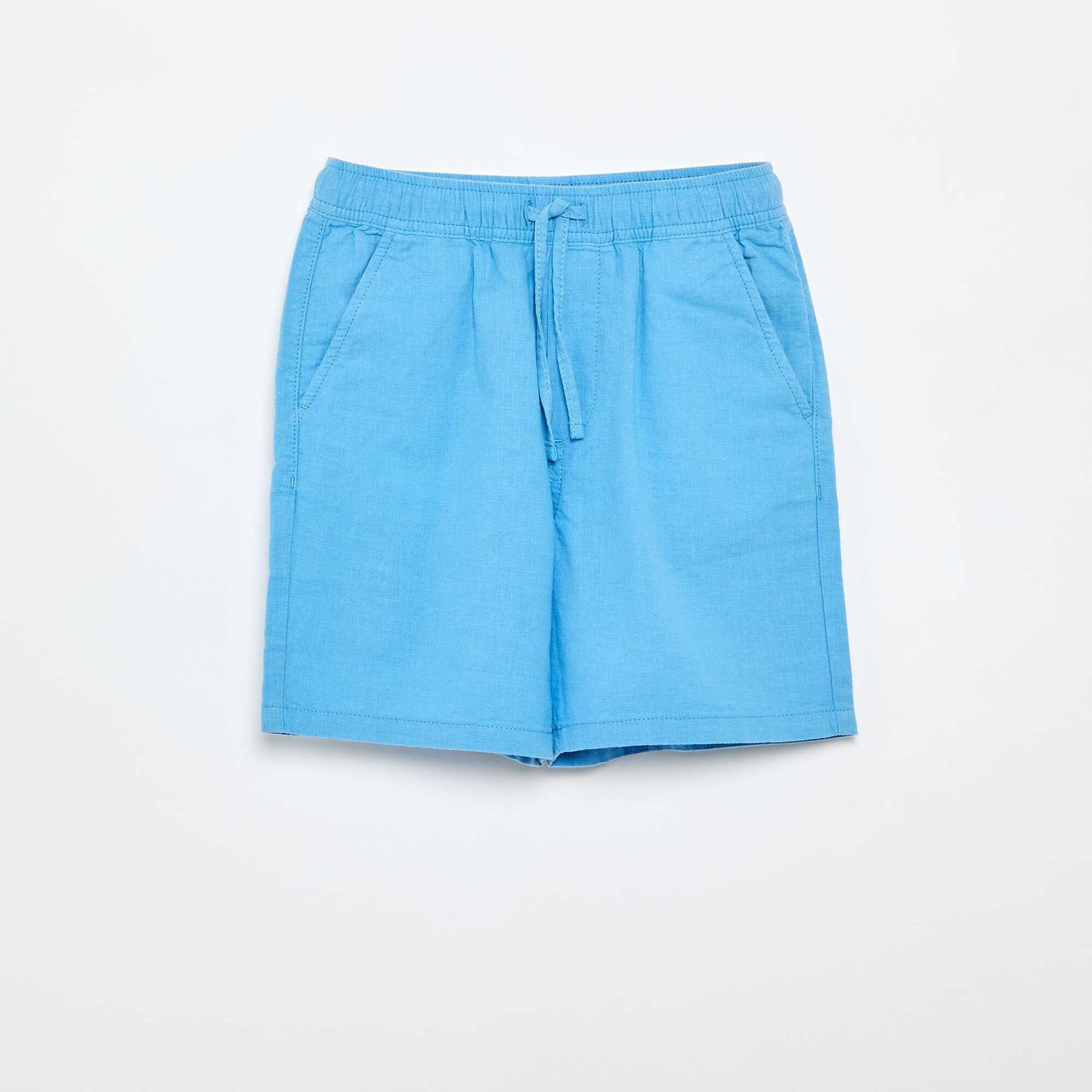 Short rayé léger en lin mélangé BLEU