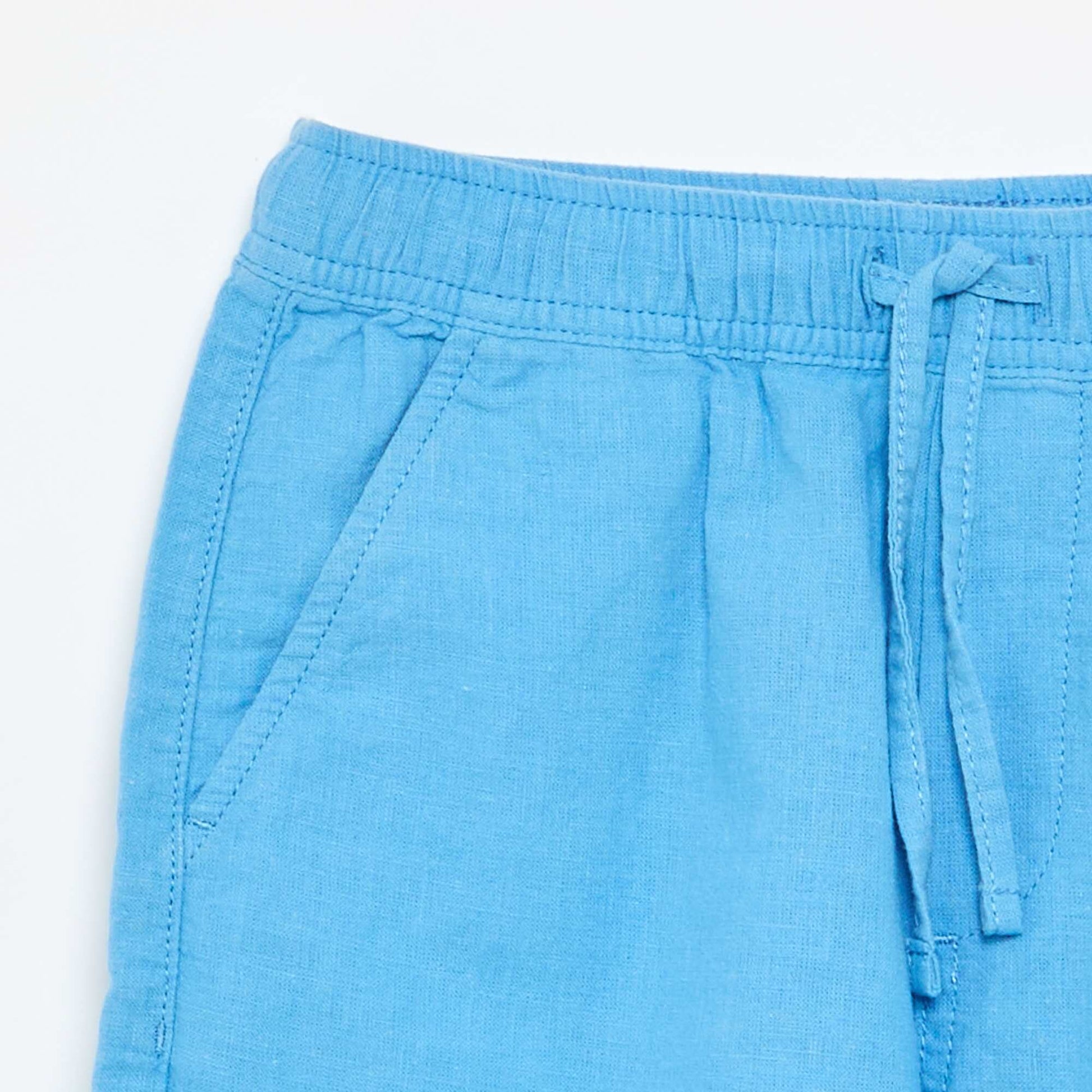Short rayé léger en lin mélangé BLEU