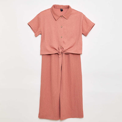 Ensemble 2 pièces chemise + pantalon large ROSE
