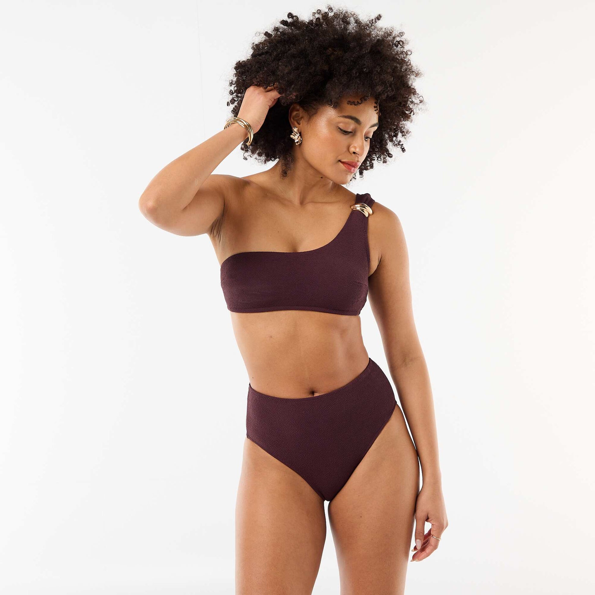 Culotte de bain gaufrée taille haute VIOLET