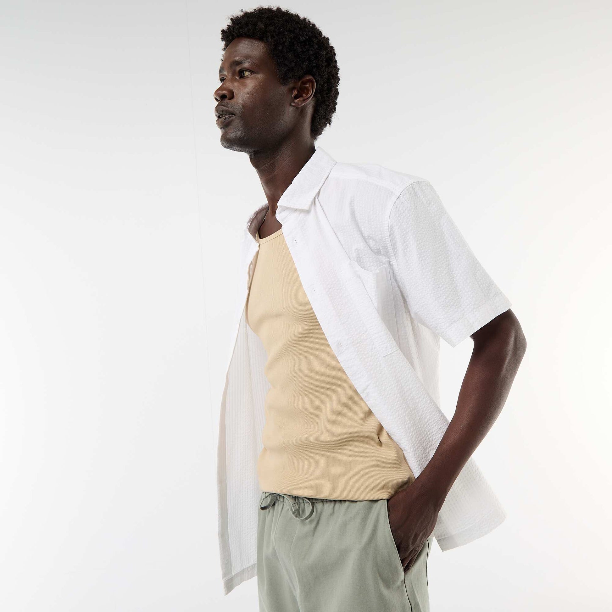 Chemise en seesucker à manches courtes BLANC