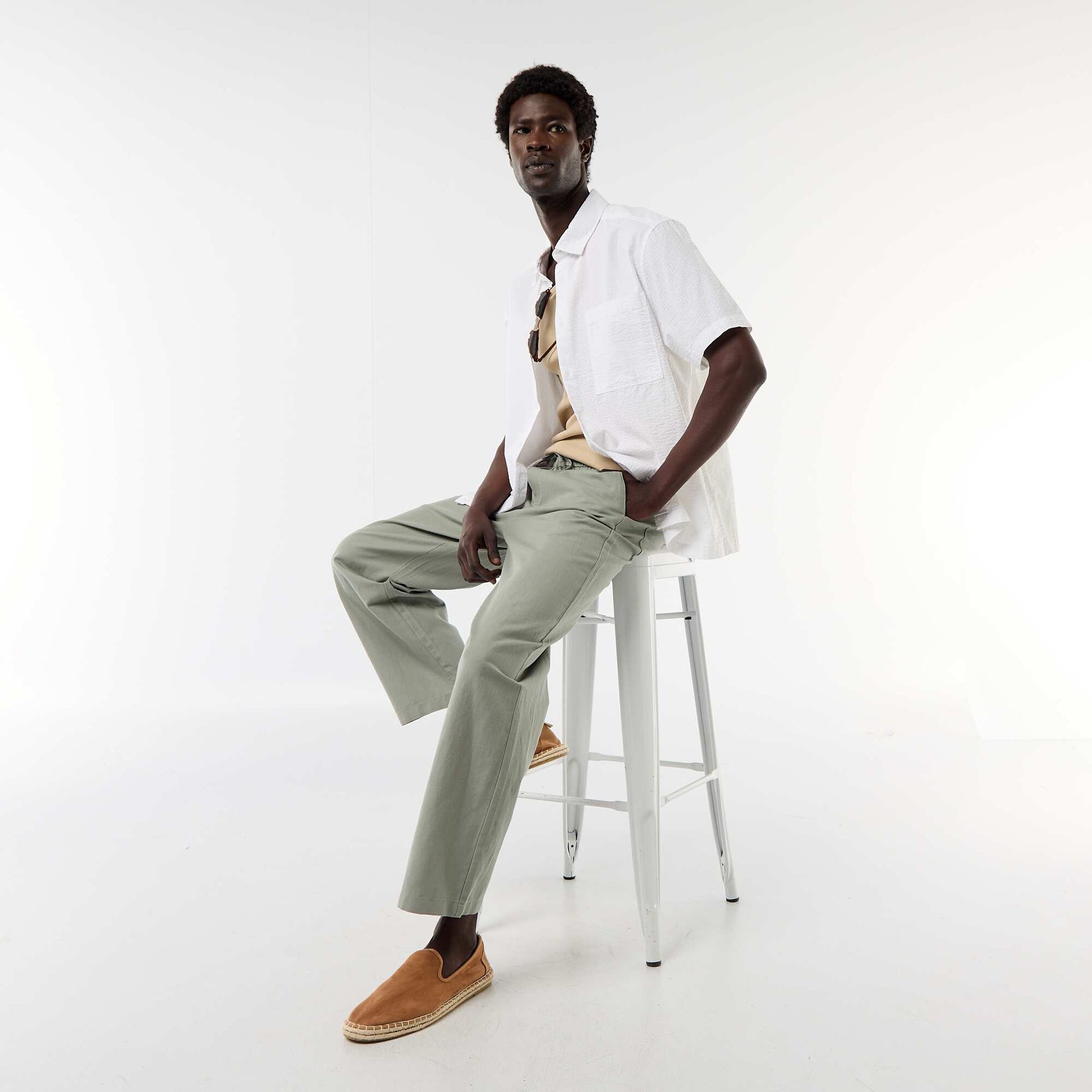Chemise en seesucker à manches courtes BLANC