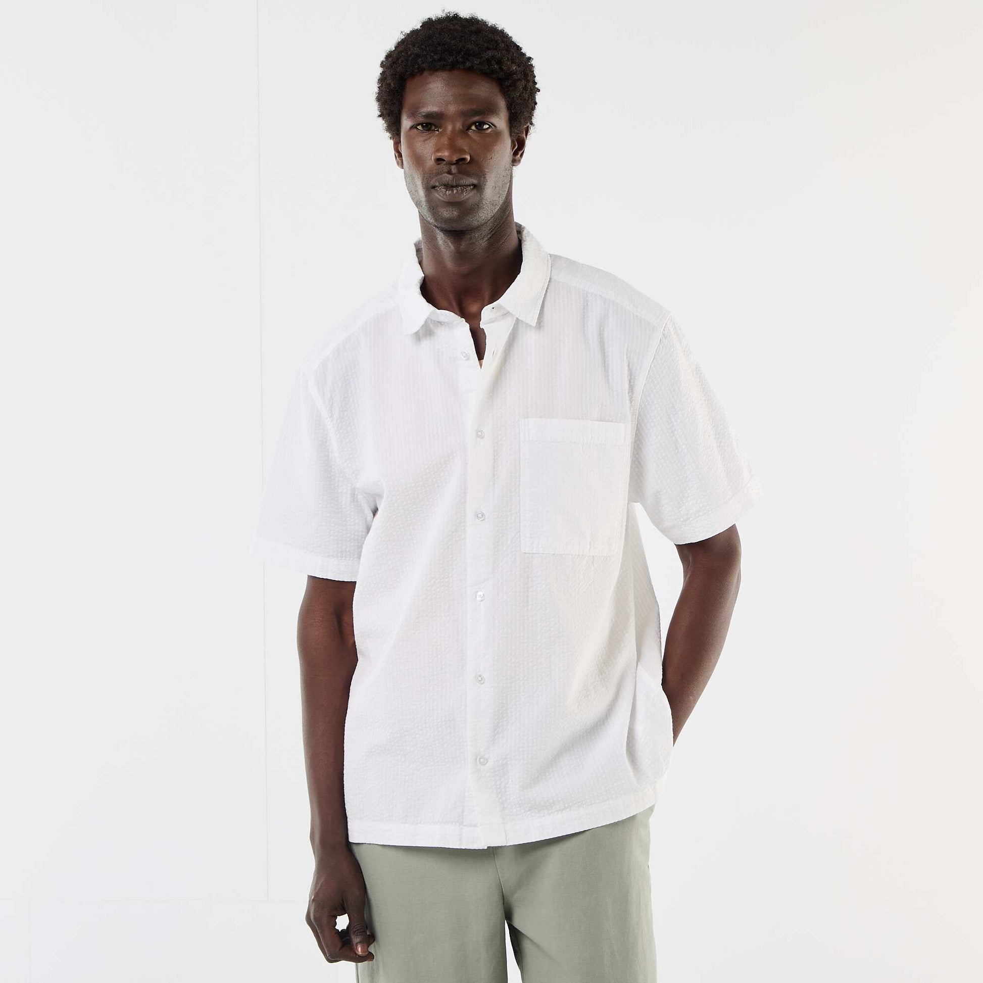 Chemise en seesucker à manches courtes BLANC