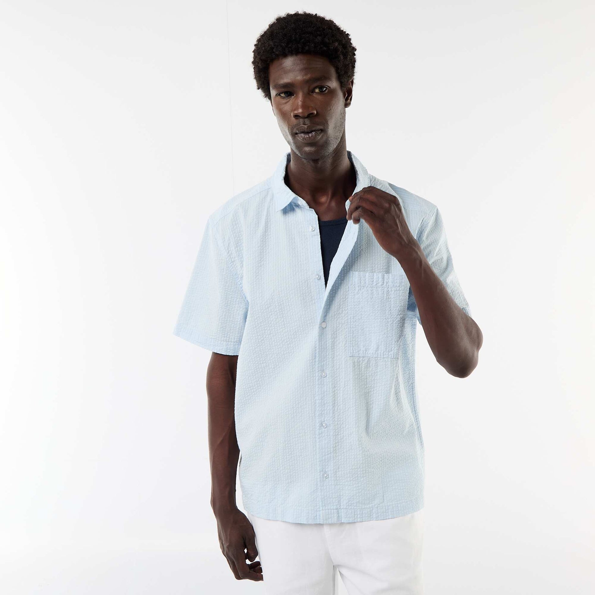 Chemise en seesucker à manches courtes BLEU