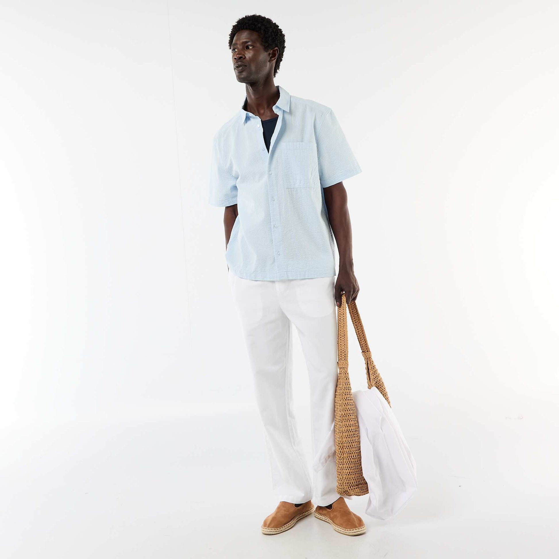 Chemise en seesucker à manches courtes BLEU