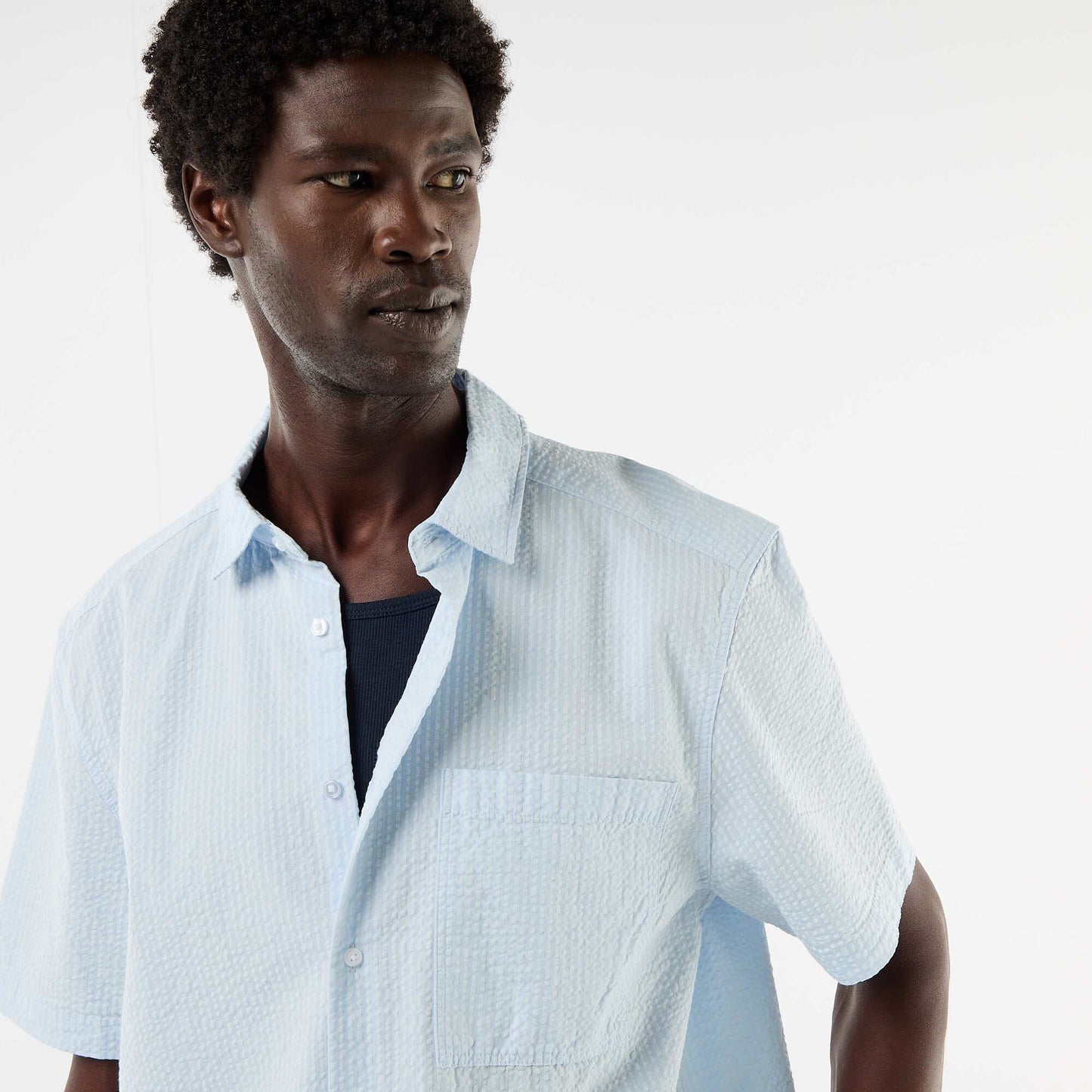 Chemise en seesucker à manches courtes BLEU