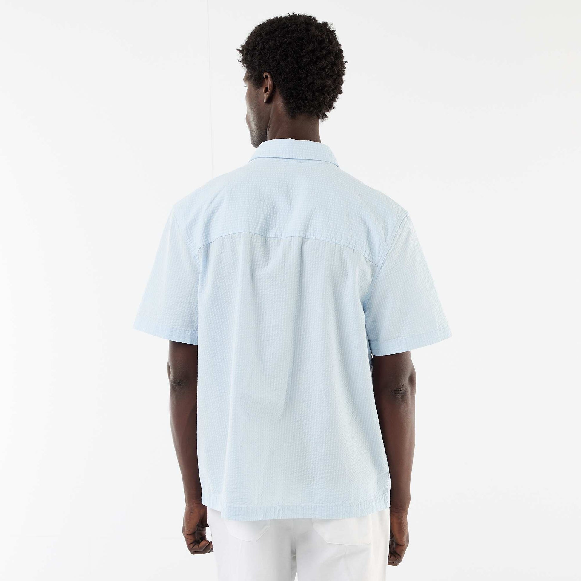 Chemise en seesucker à manches courtes BLEU