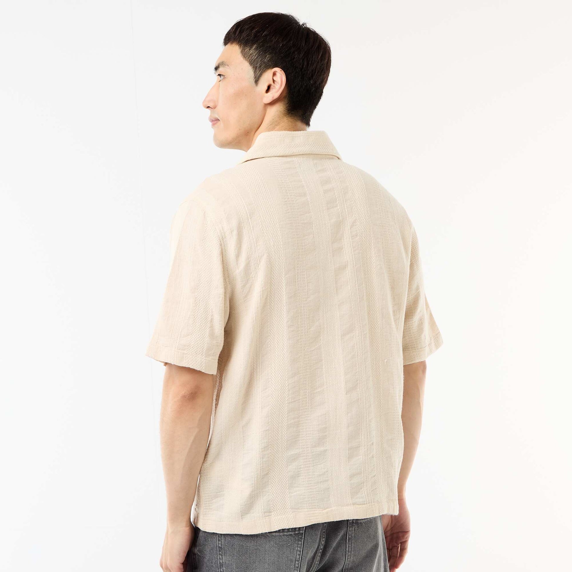 Chemise manches courtes en maille fantaisie BLANC
