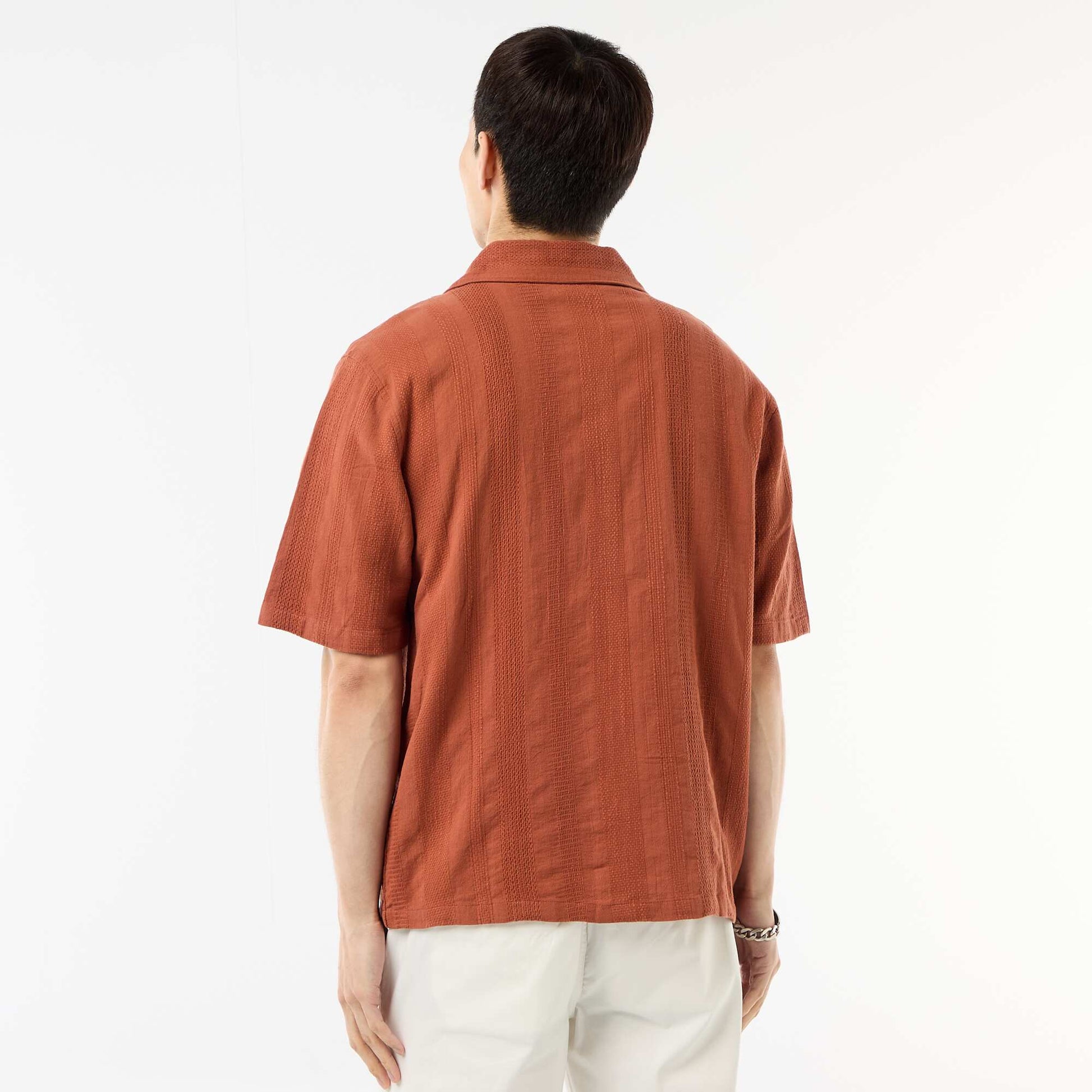 Chemise manches courtes en maille fantaisie MARRON