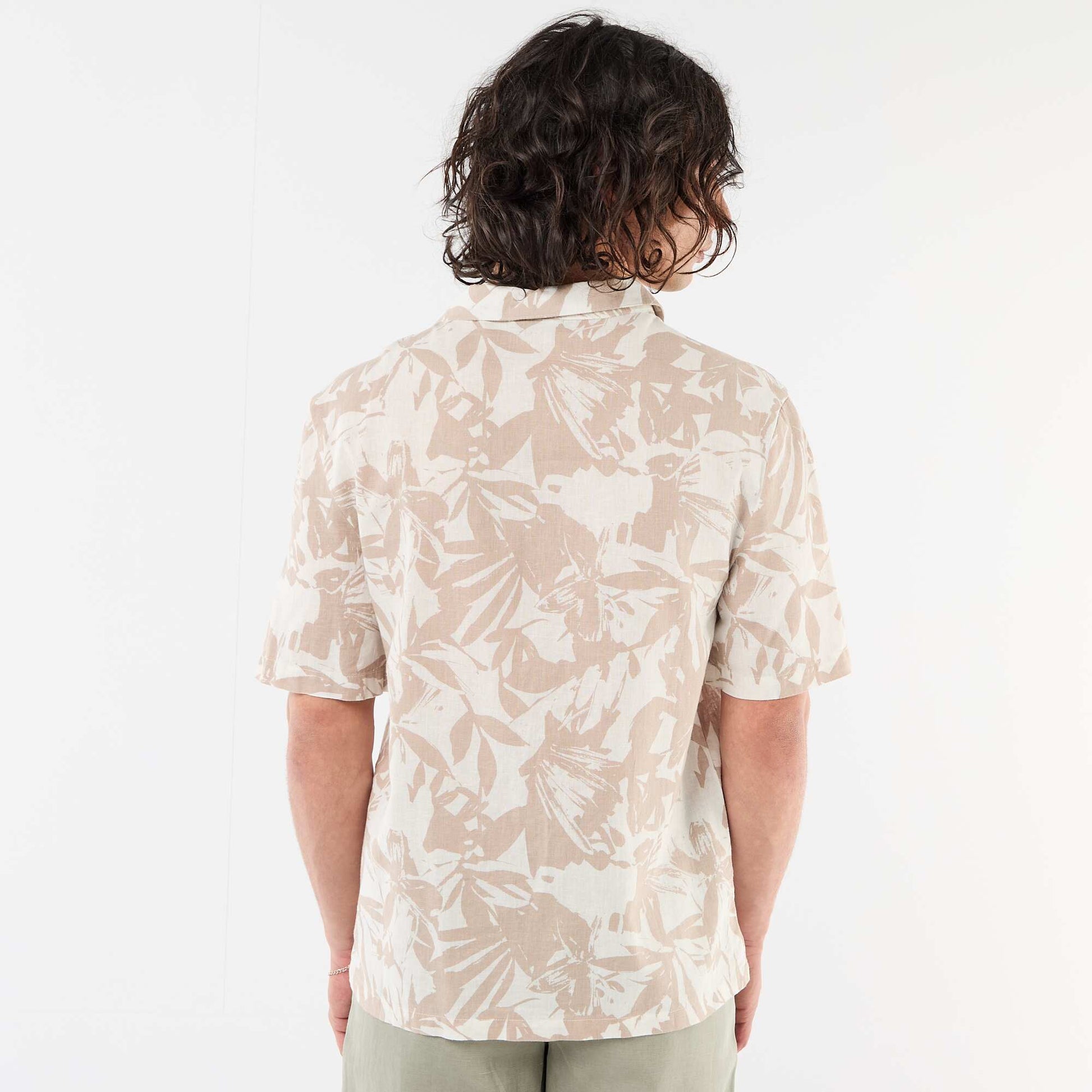 Chemise en lin mélangé à manches courtes BLANC