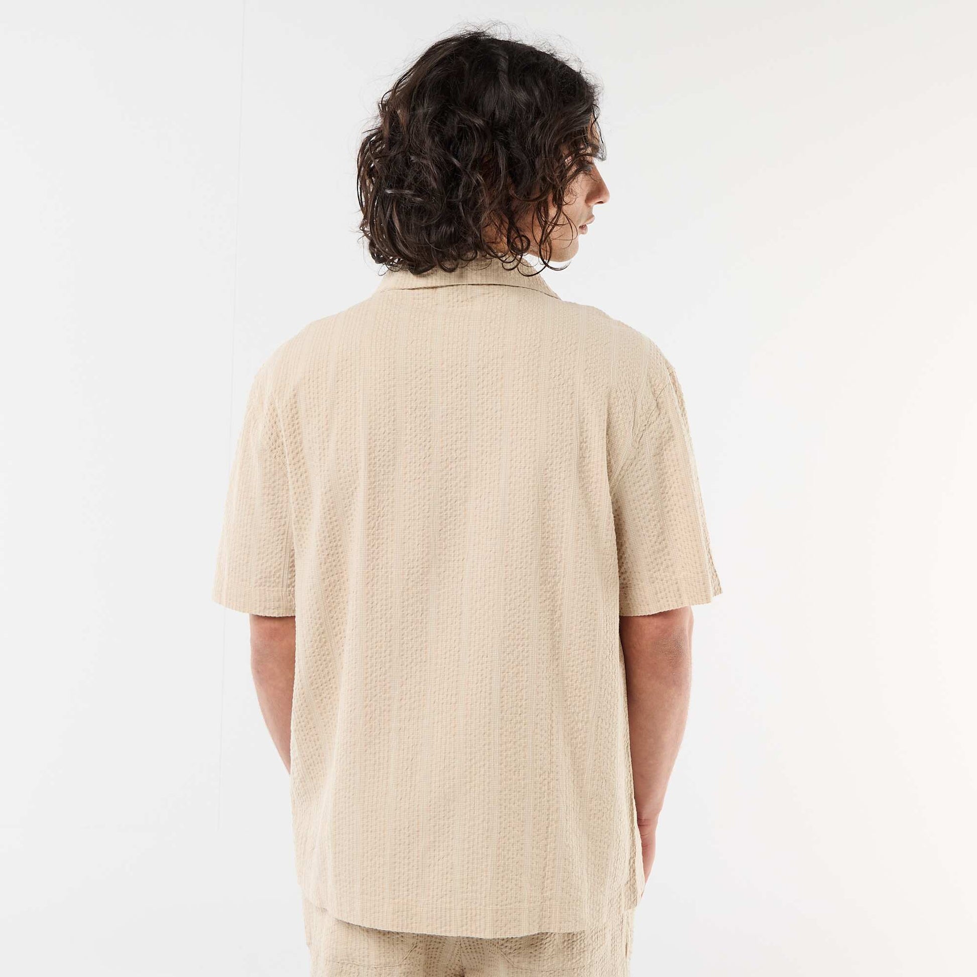 Chemise en maille gaufrée à manches courtes BEIGE