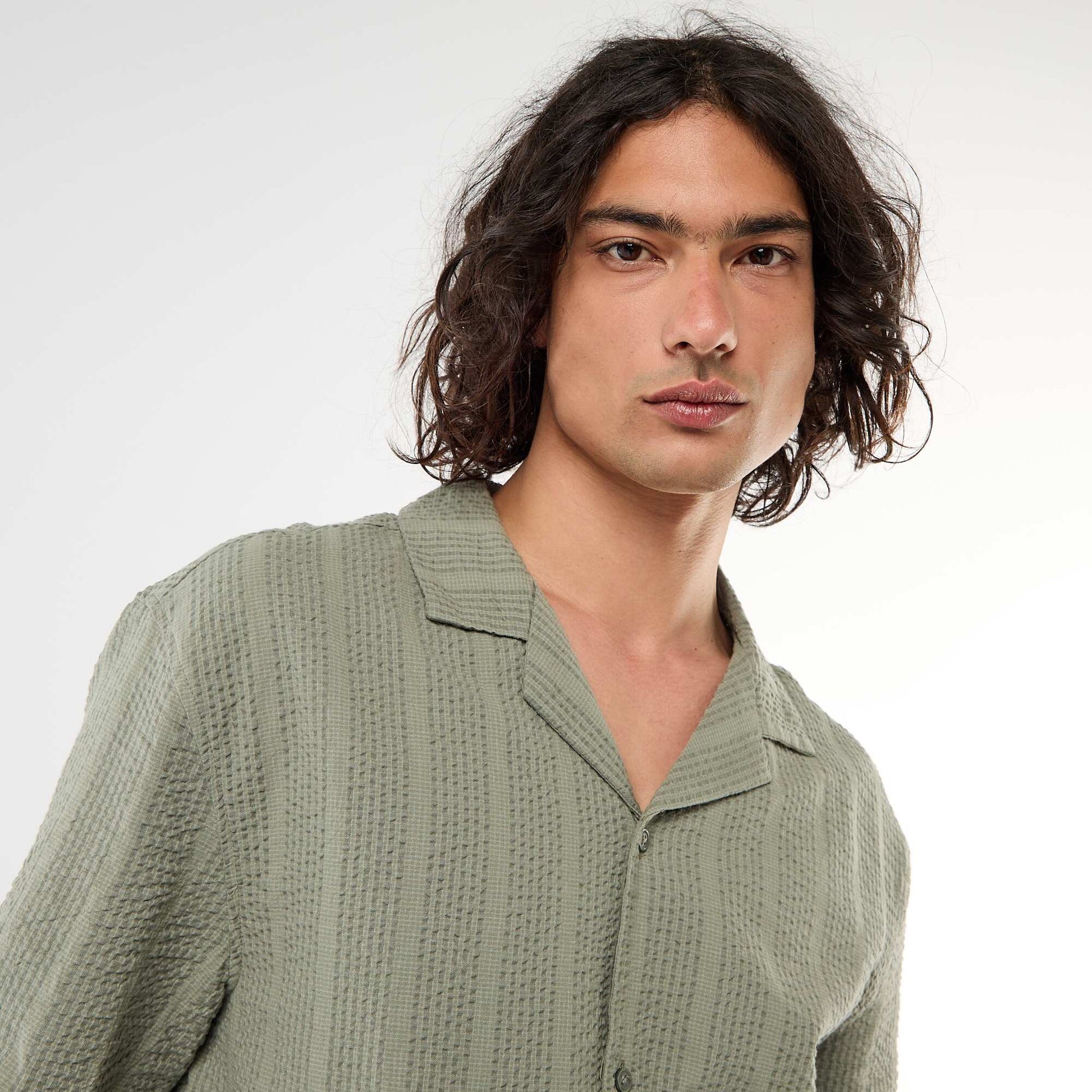 Chemise en maille gaufrée à manches courtes KAKI