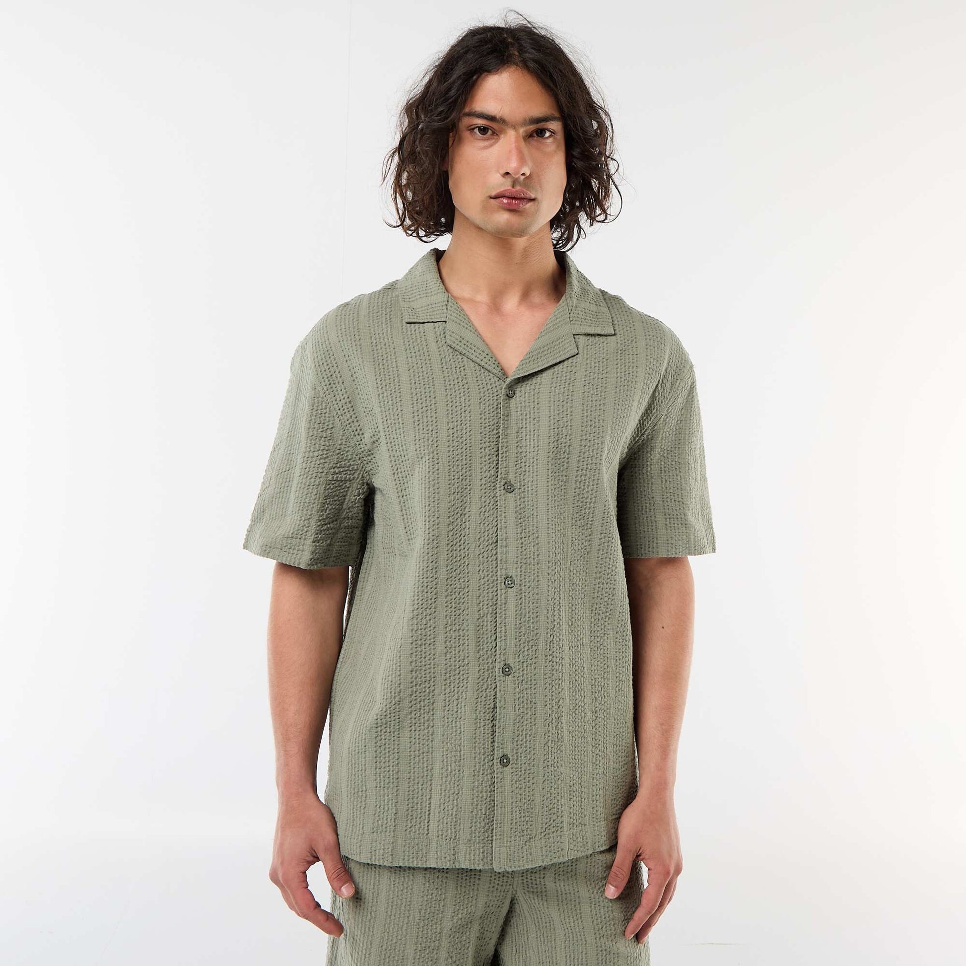 Chemise en maille gaufrée à manches courtes KAKI
