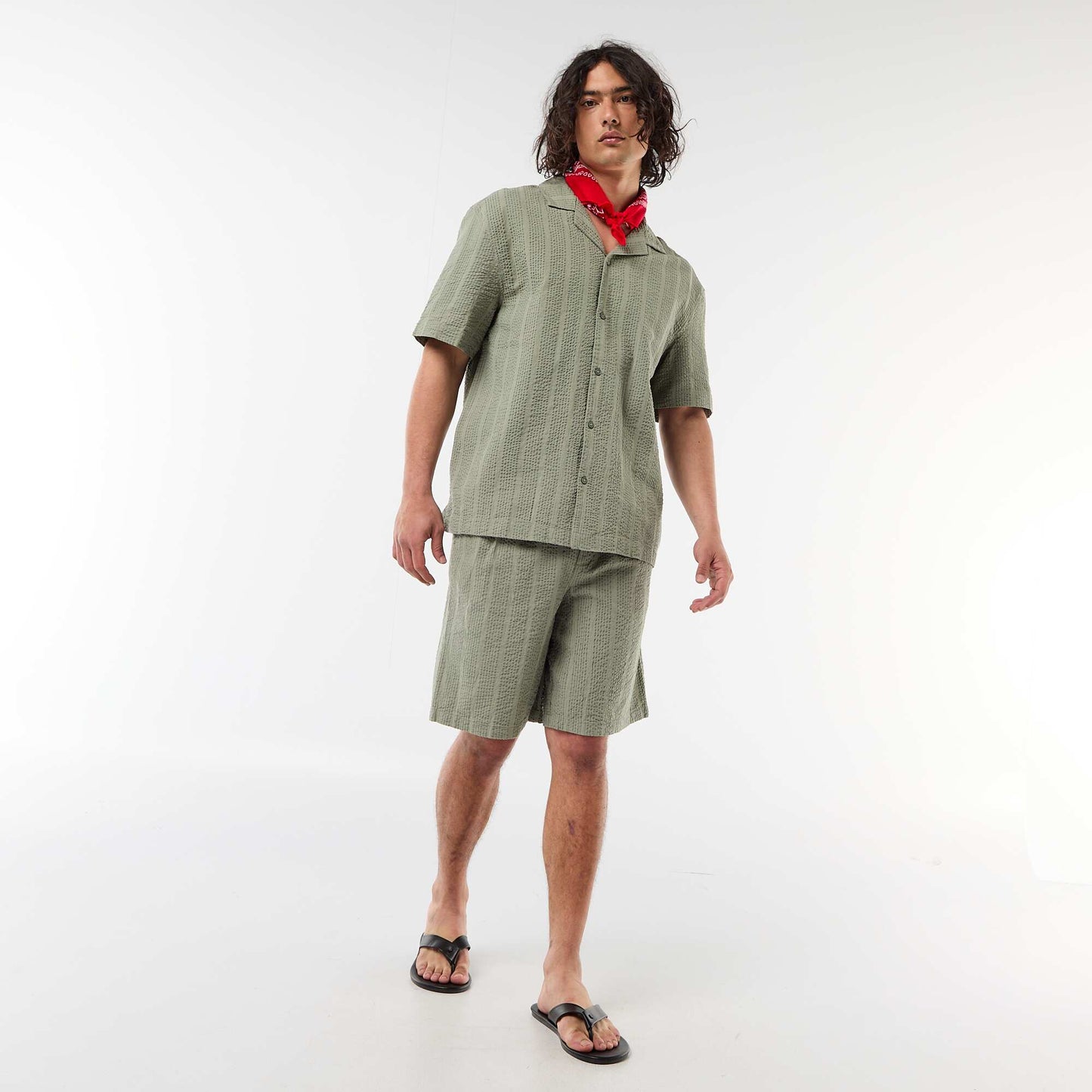 Chemise en maille gaufrée à manches courtes KAKI