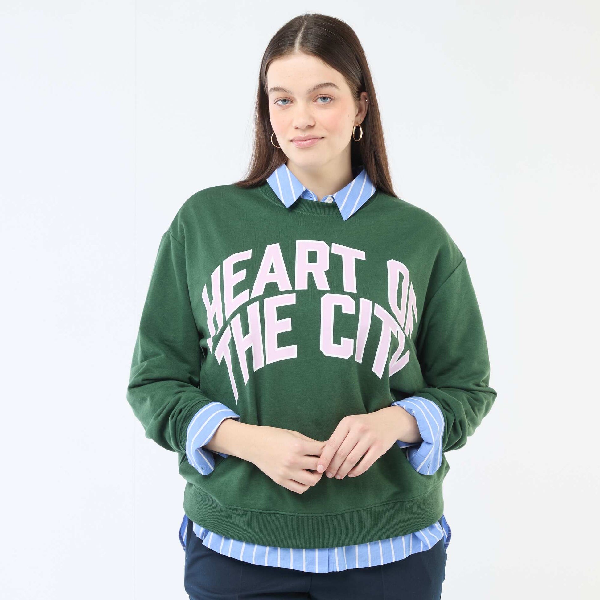 Sweat léger en French Terry avec inscription VERT