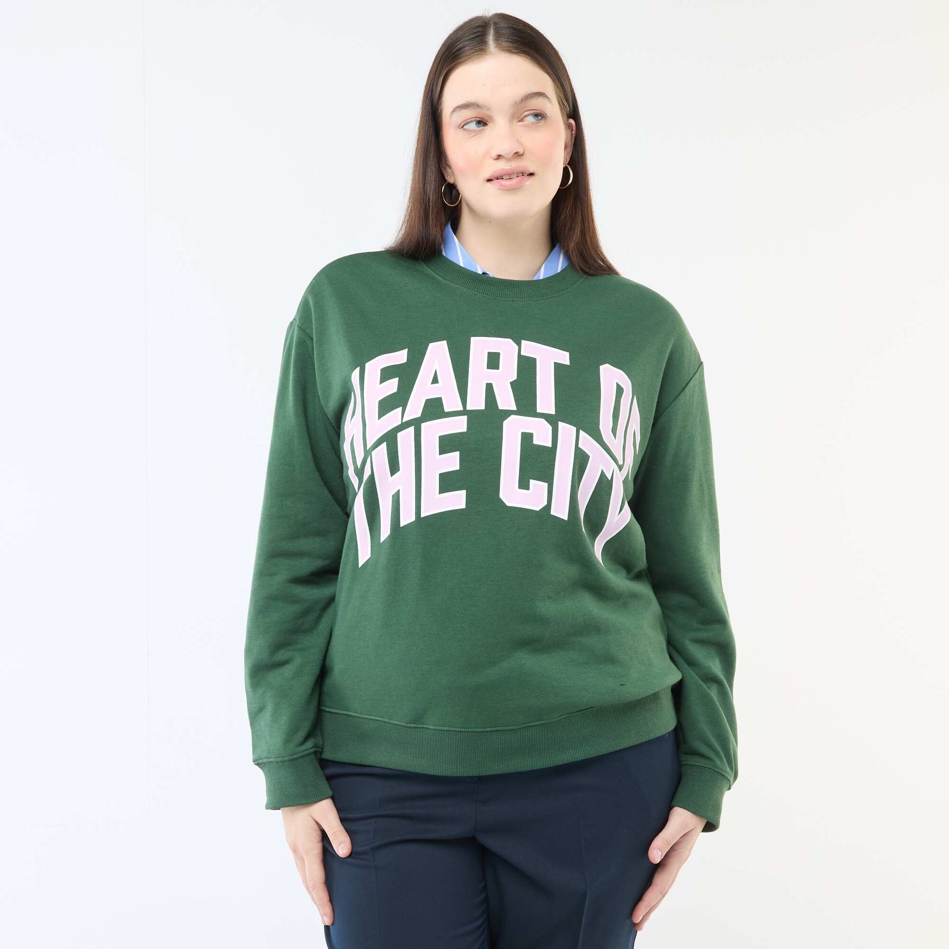 Sweat léger en French Terry avec inscription VERT