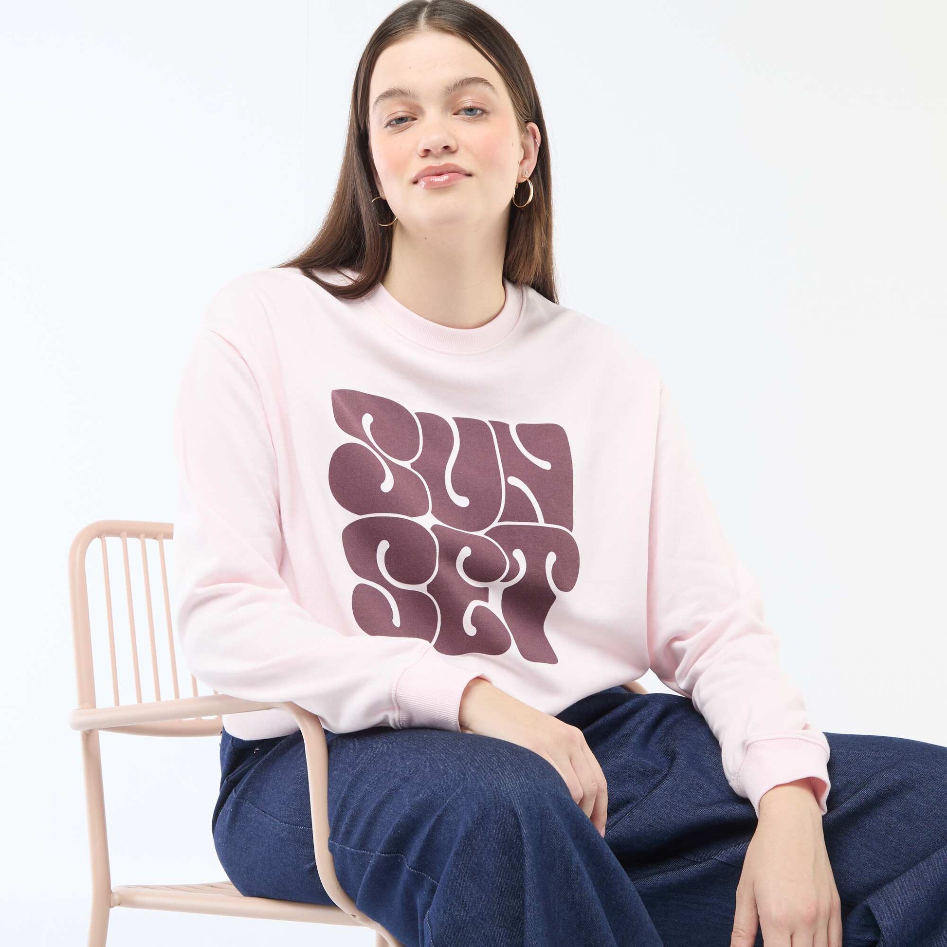 Sweat léger en French Terry avec inscription ROSE