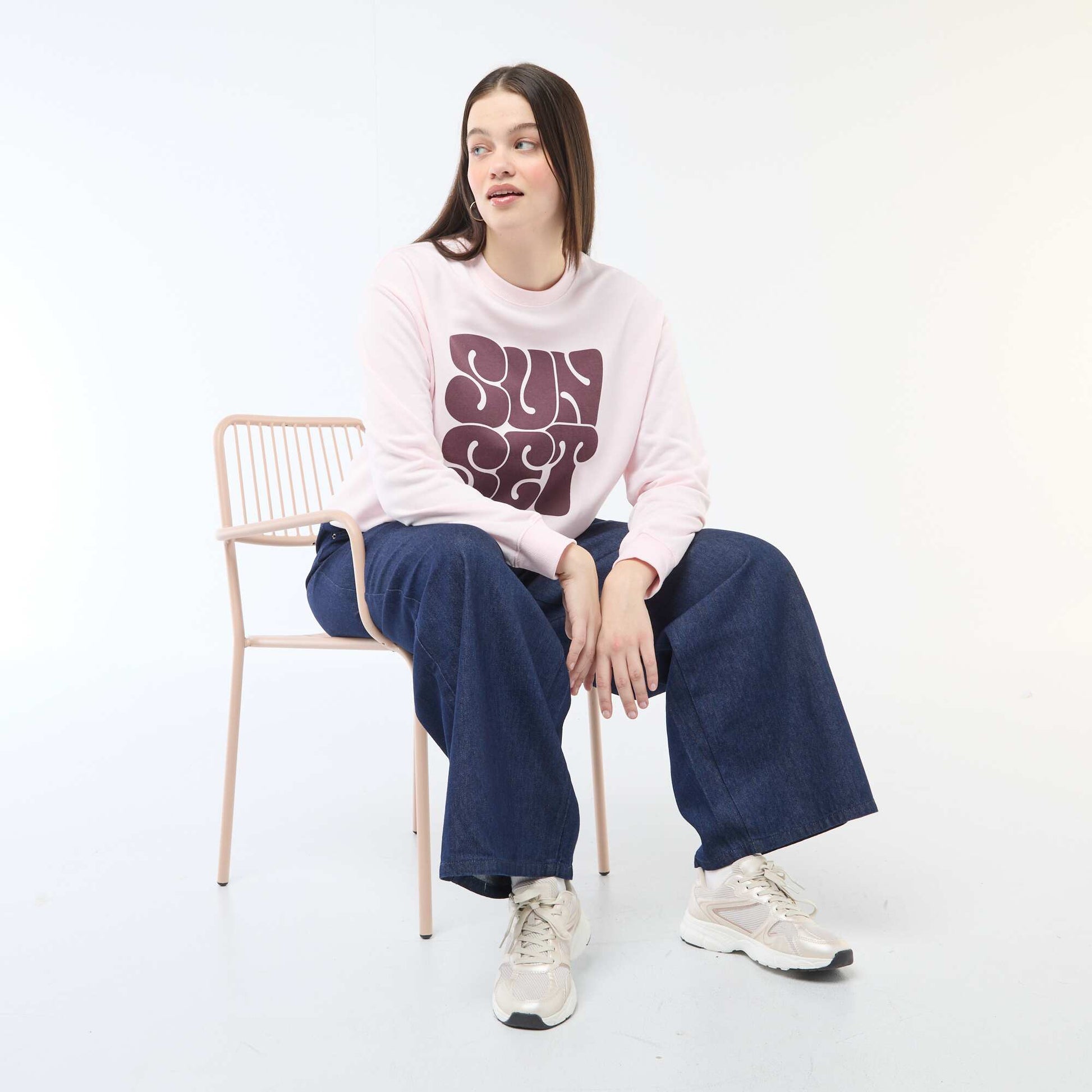 Sweat léger en French Terry avec inscription ROSE