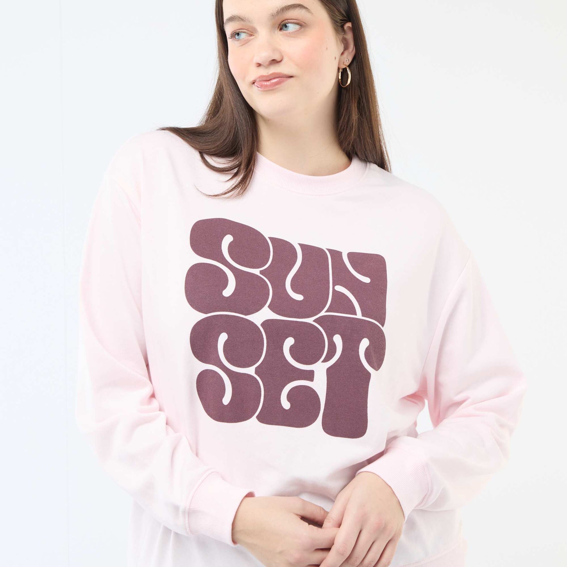 Sweat léger en French Terry avec inscription ROSE