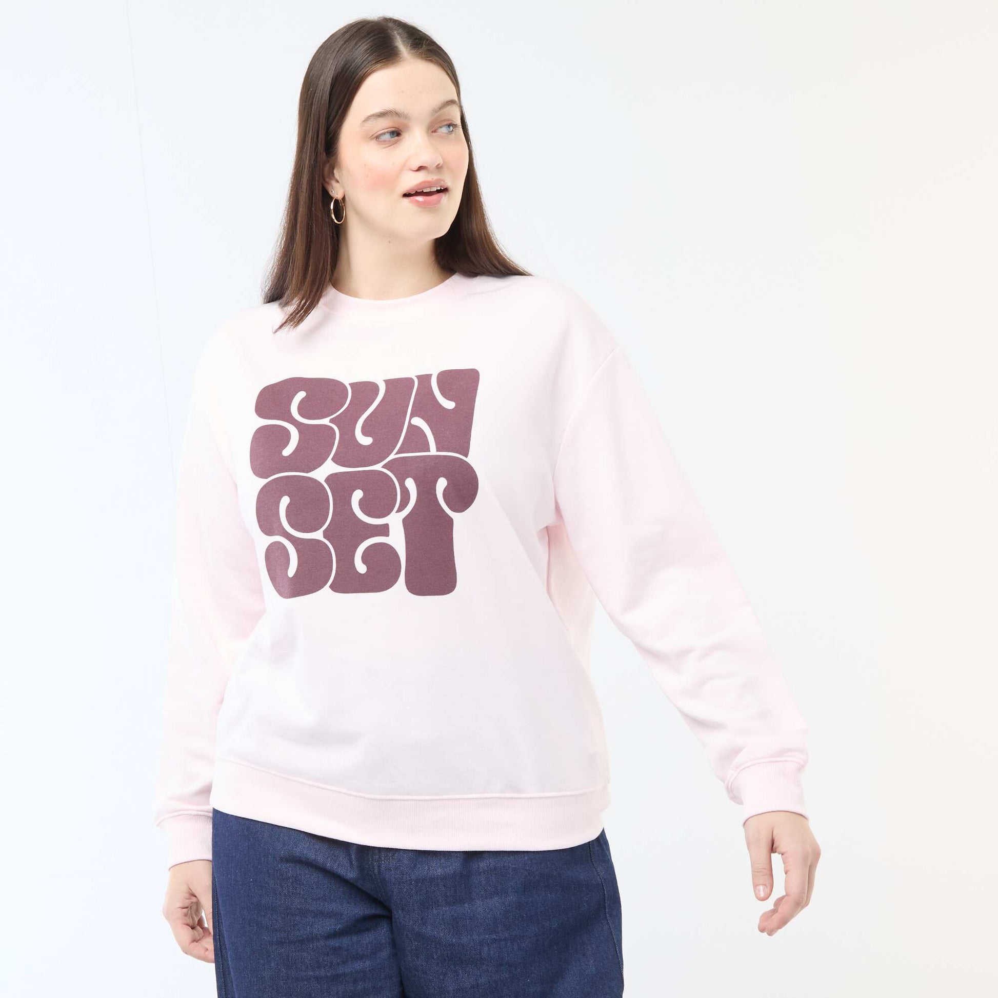 Sweat léger en French Terry avec inscription ROSE