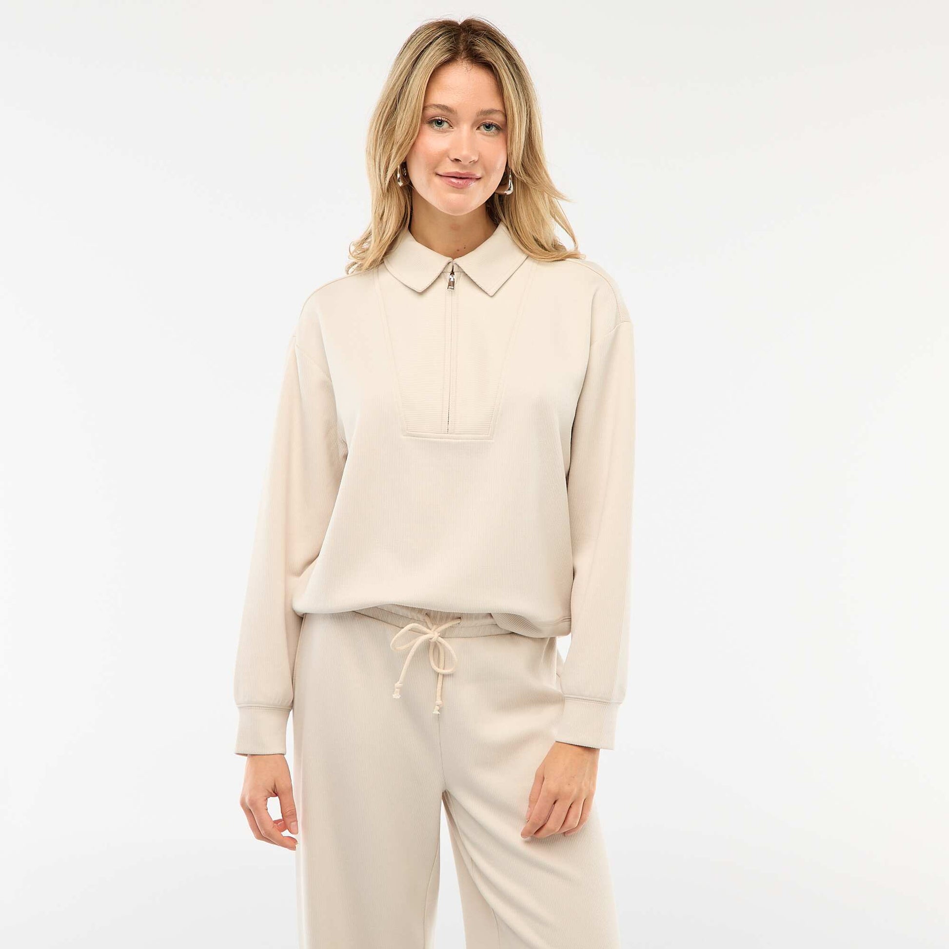 Sweat col polo zippé BEIGE