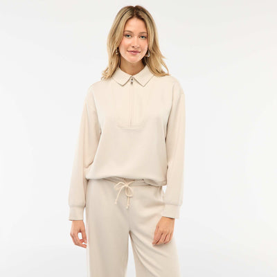 Sweat col polo zippé BEIGE