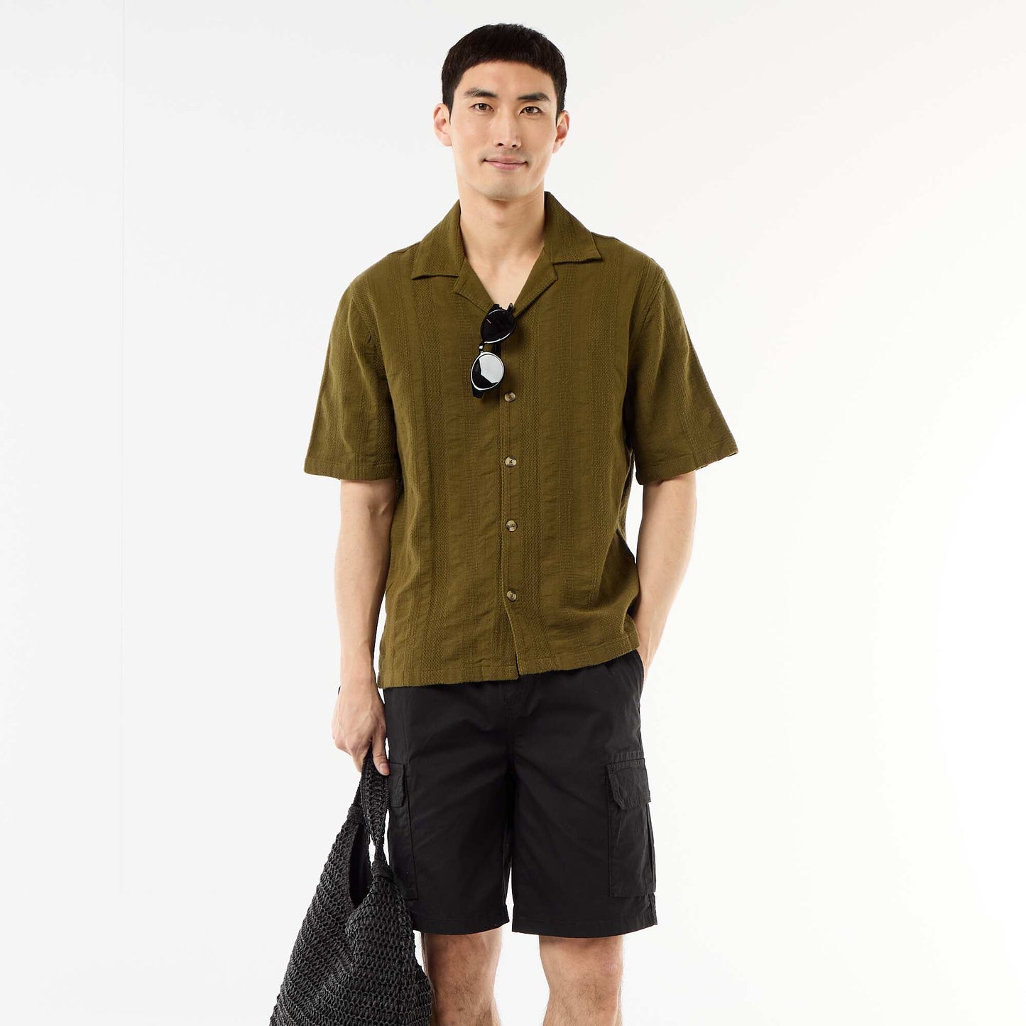 Bermuda chino en popeline avec poches à rabat NOIR