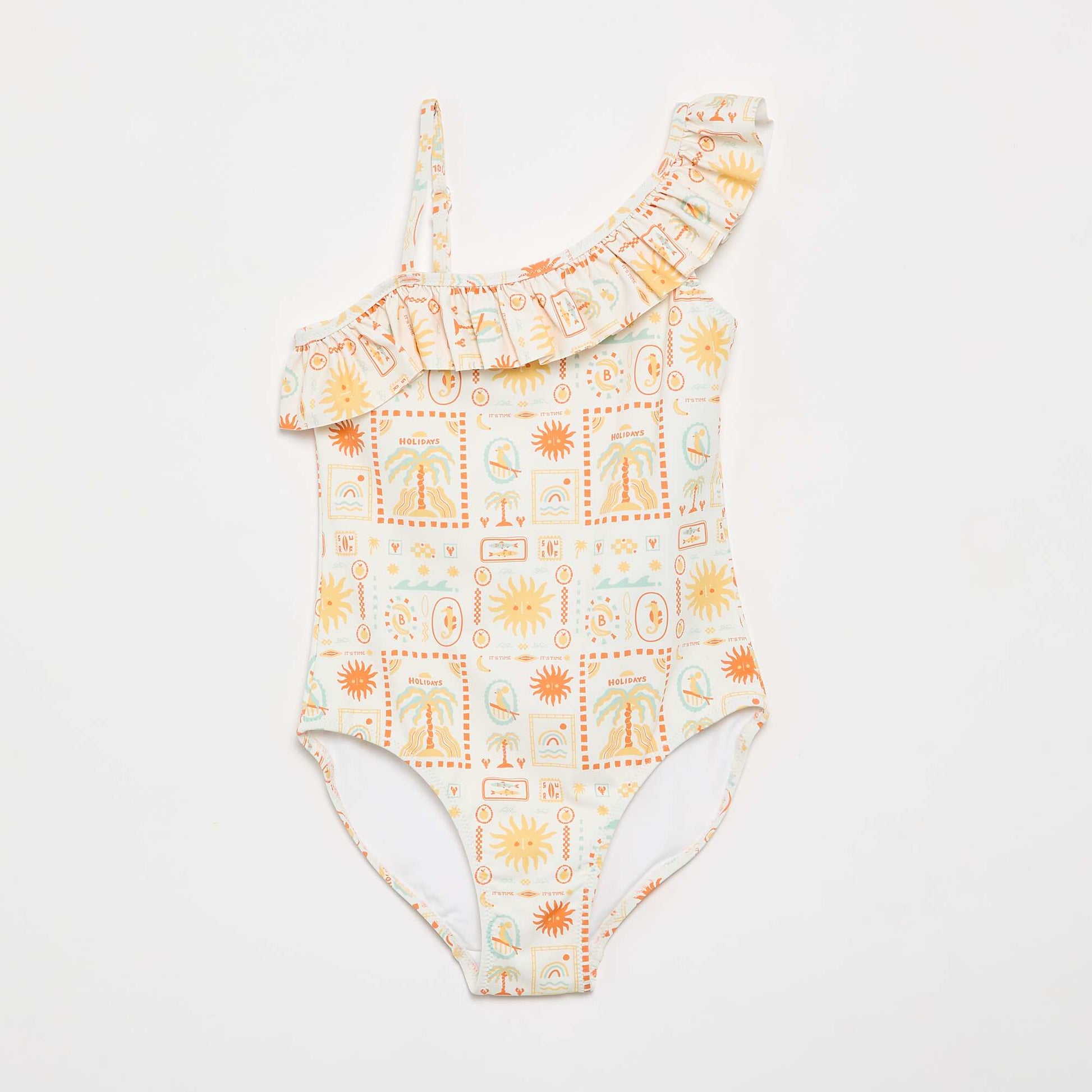 Maillot de bain 1 pièce à volants BLANC