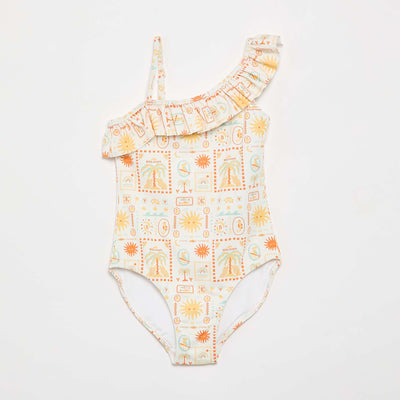 Maillot de bain 1 pièce à volants BLANC