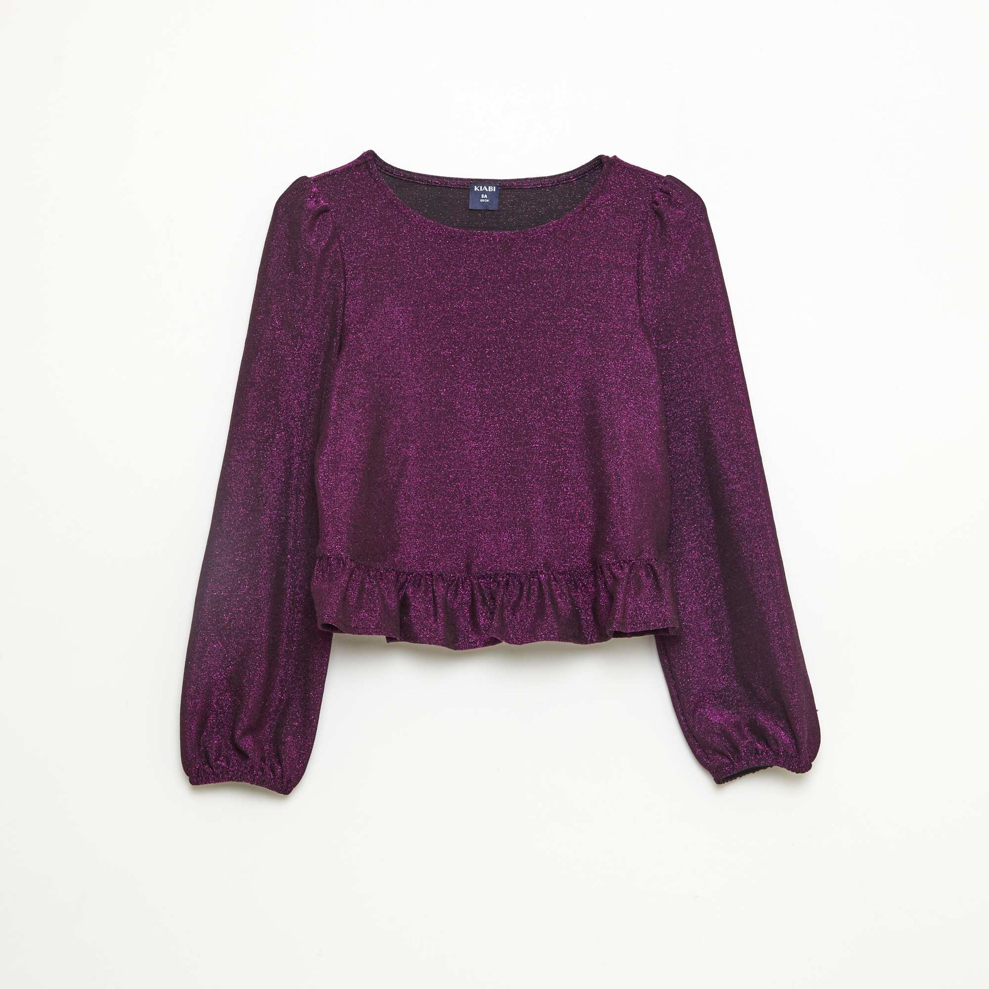 Haut brillant en maille bisous volantée VIOLET