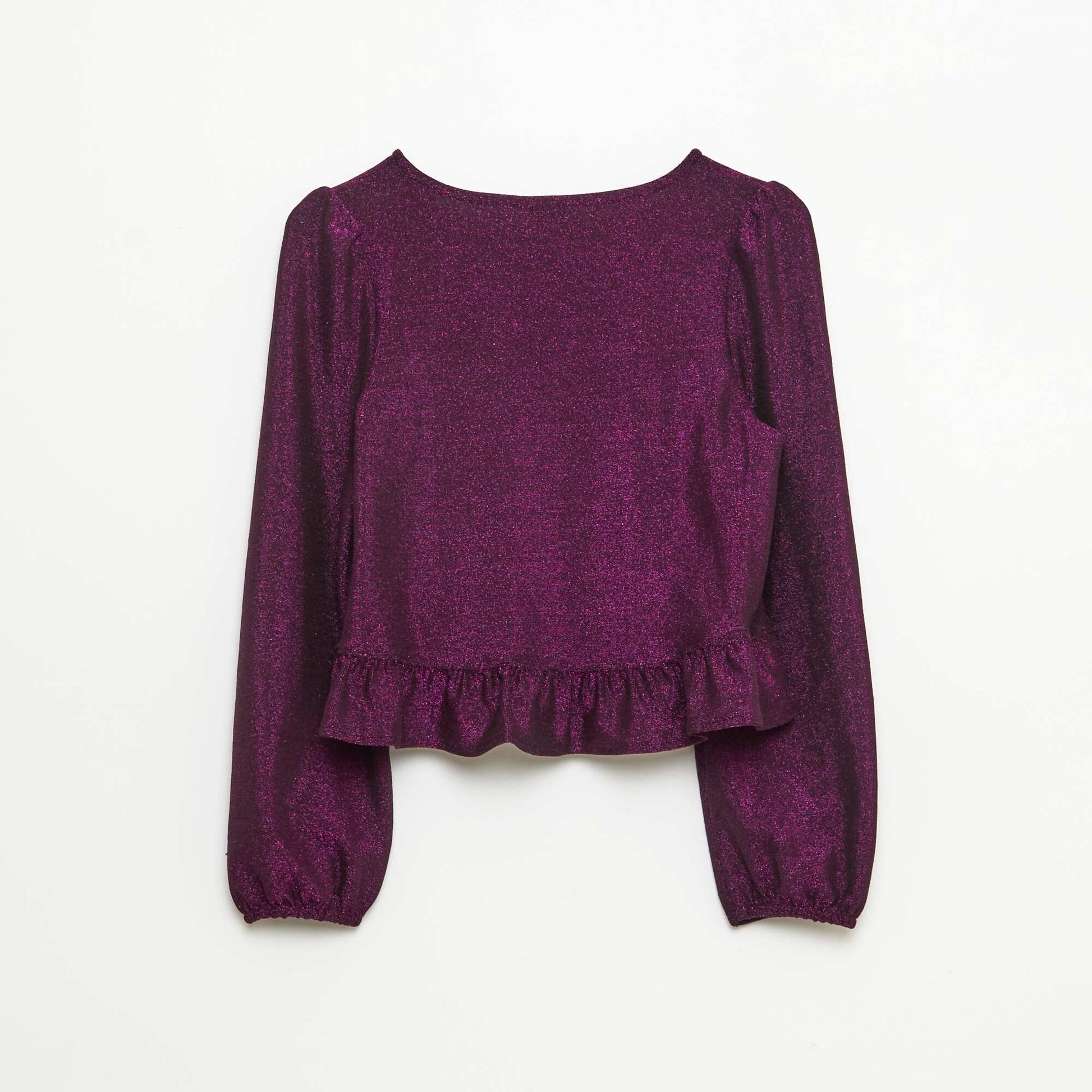 Haut brillant en maille bisous volantée VIOLET